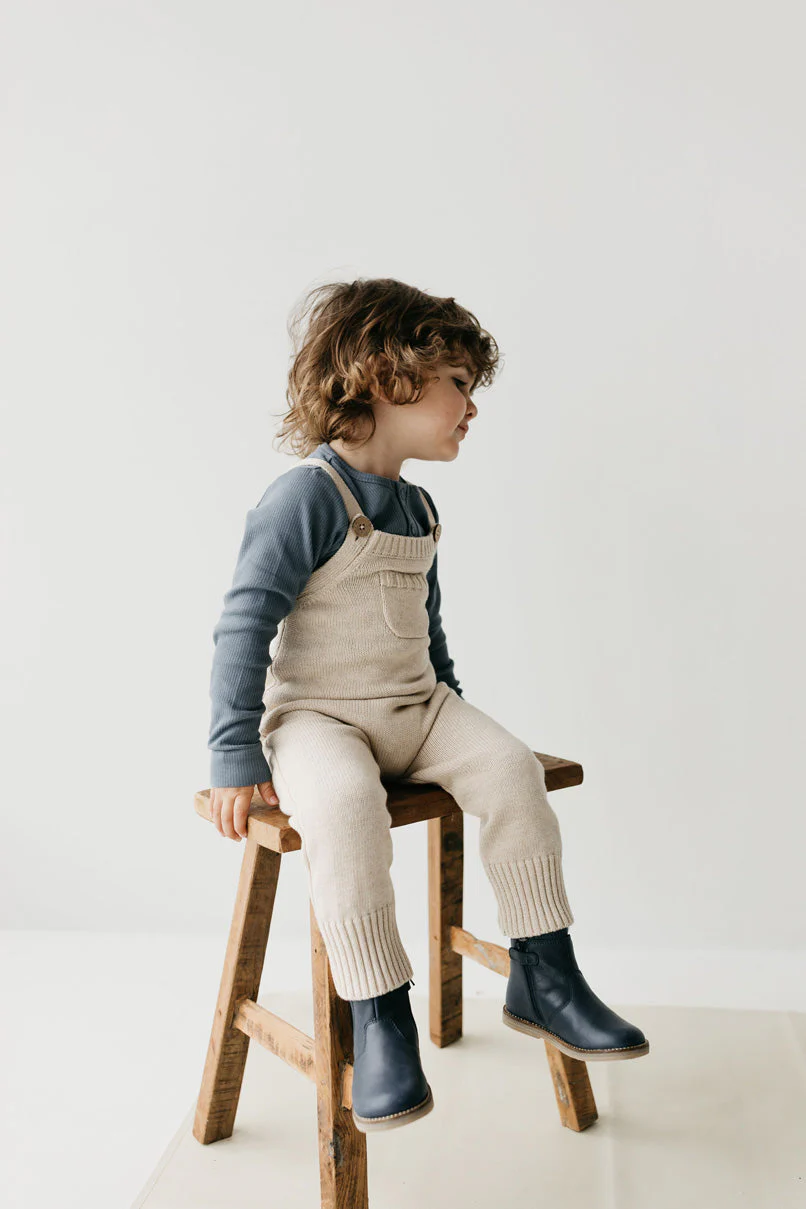 Leather Boot with Elastic Side - Navy - Image 4