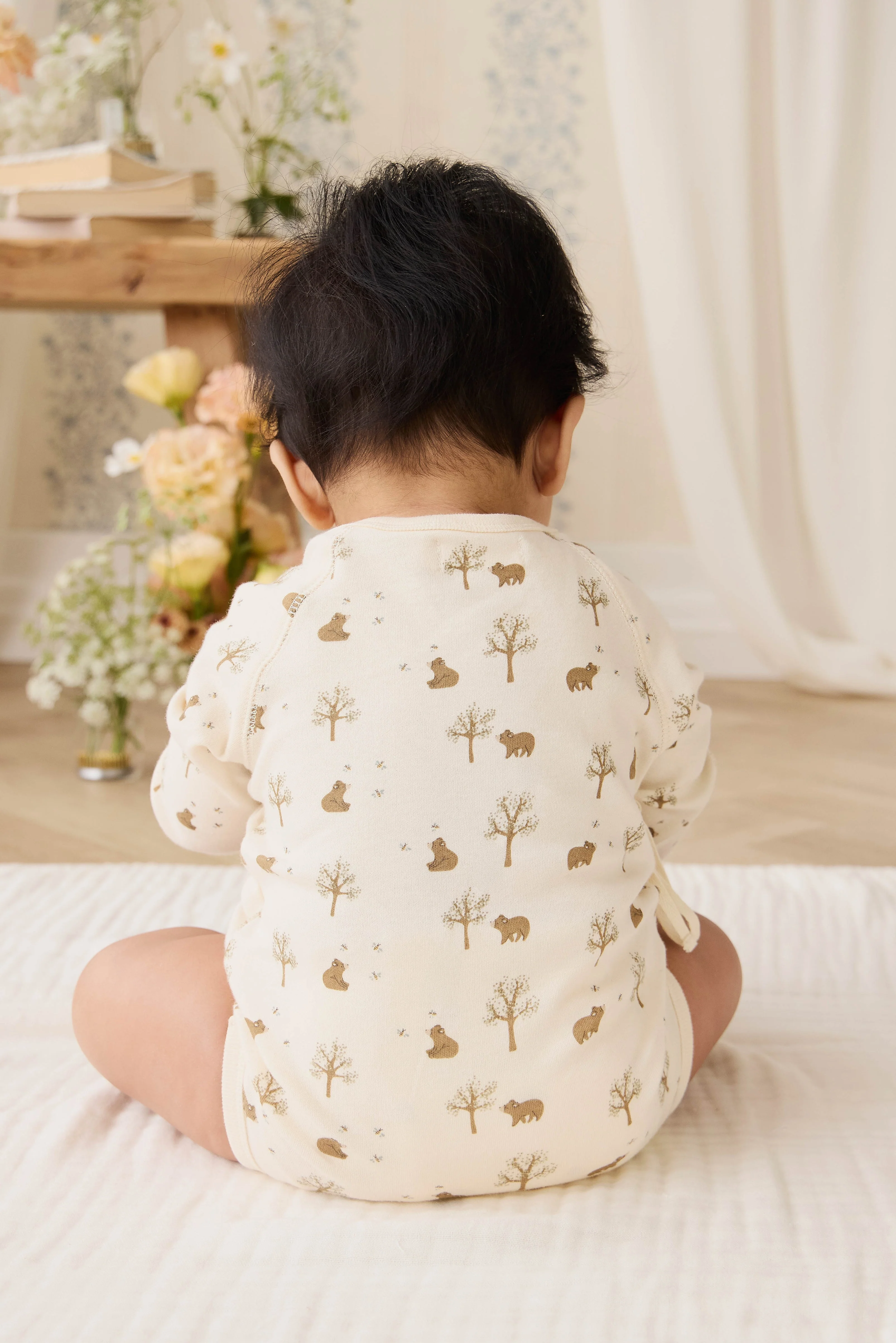 Organic Cotton Ames Wrap Long Sleeve Bodysuit - Honey Bear Cloud - Image 6