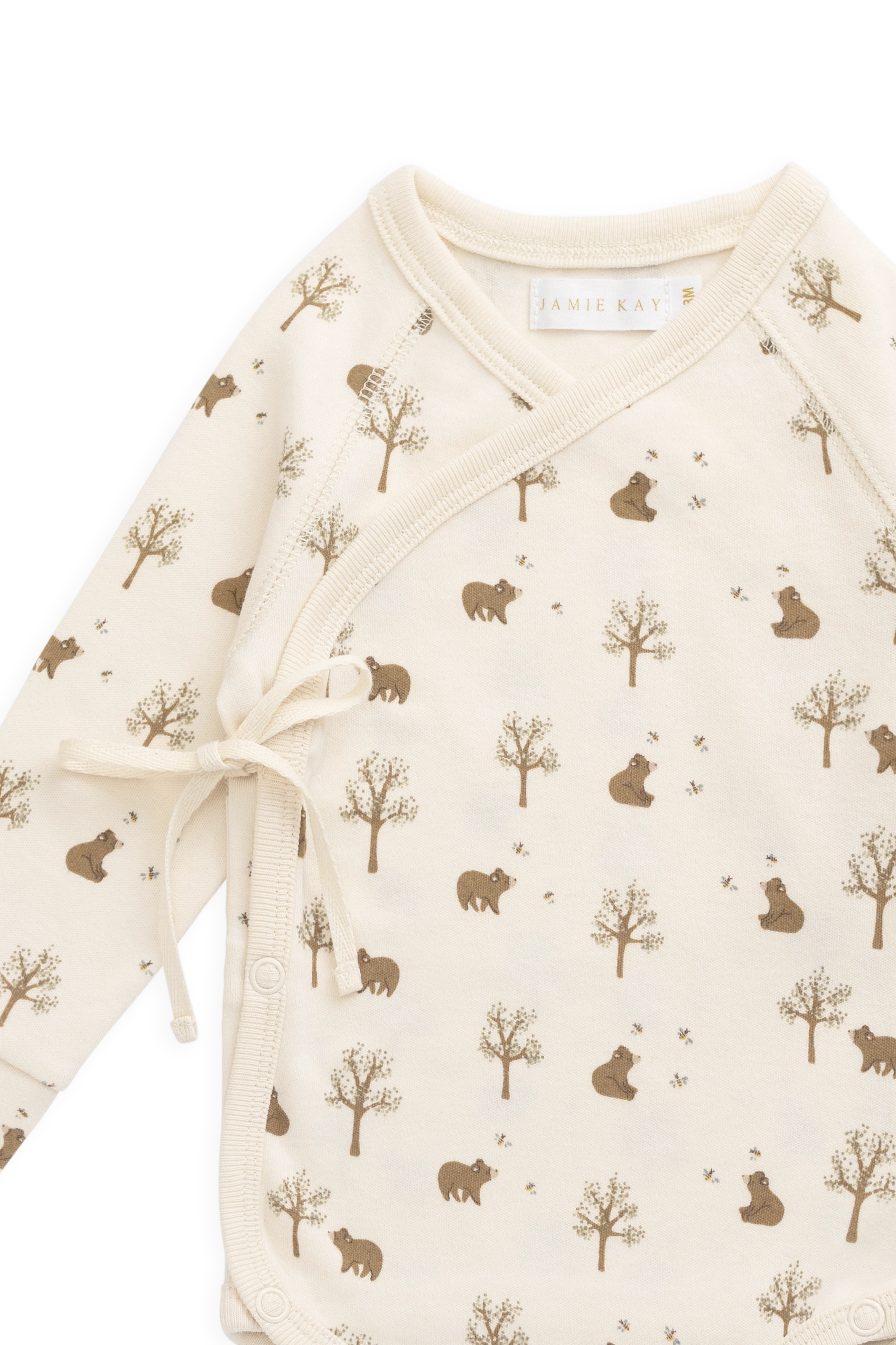 Organic Cotton Ames Wrap Long Sleeve Bodysuit - Honey Bear Cloud - Image 7