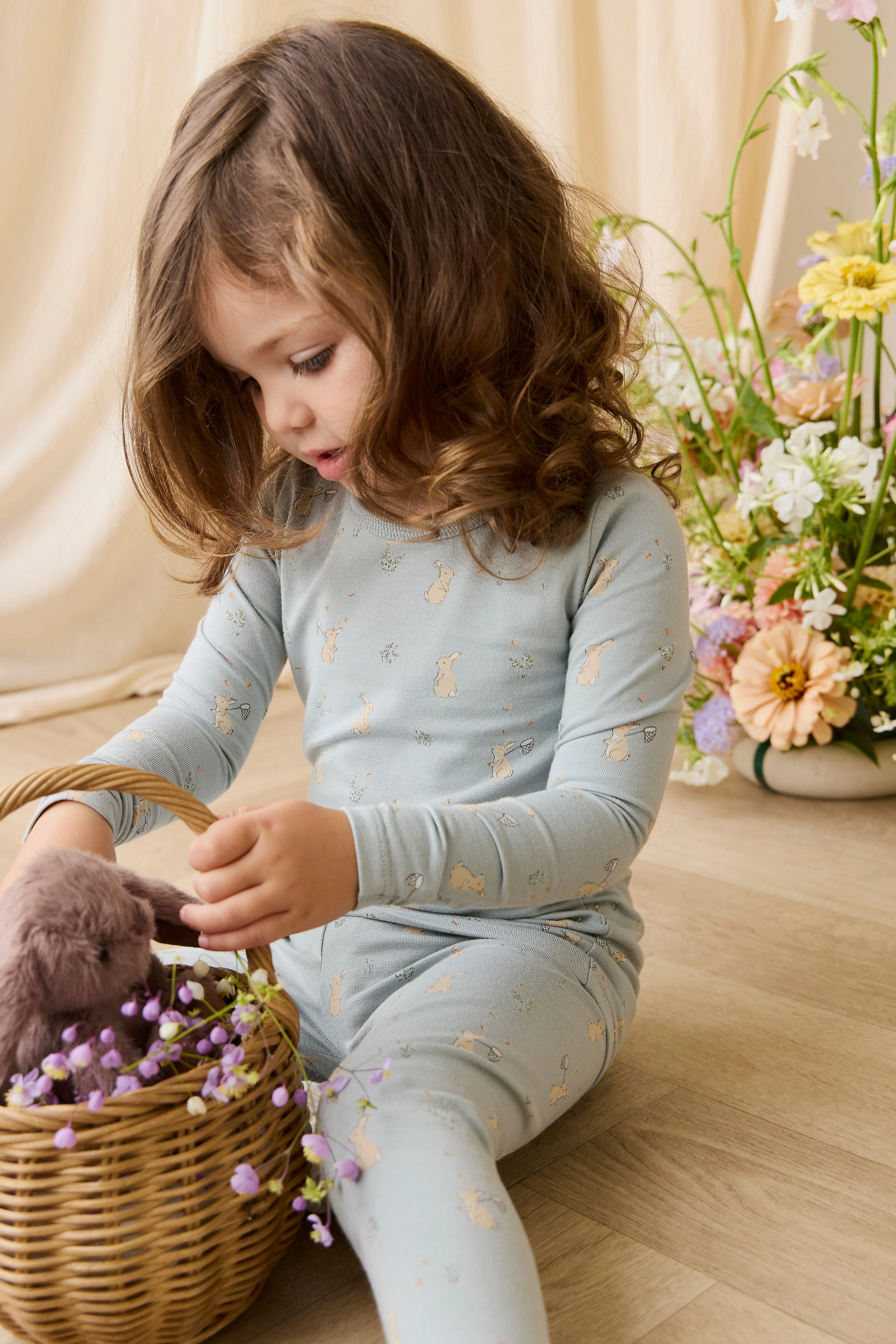 Organic Cotton Amory Long Sleeve Pyjama Set-Lapin Jardin Blue - Image 8