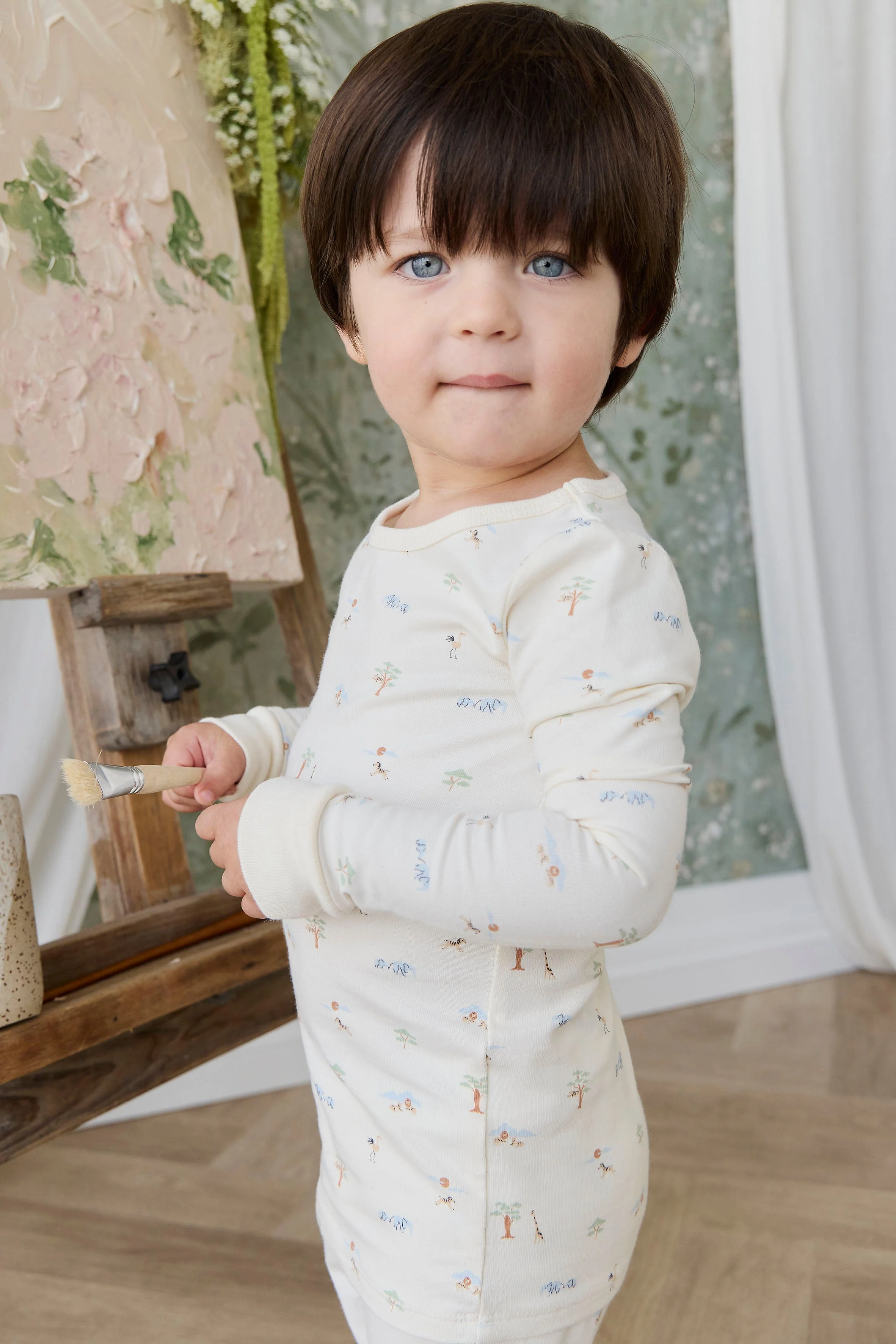 Organic Cotton Amory Long Sleeve Pyjama Set - Savannah Animals Tofu - Image 4