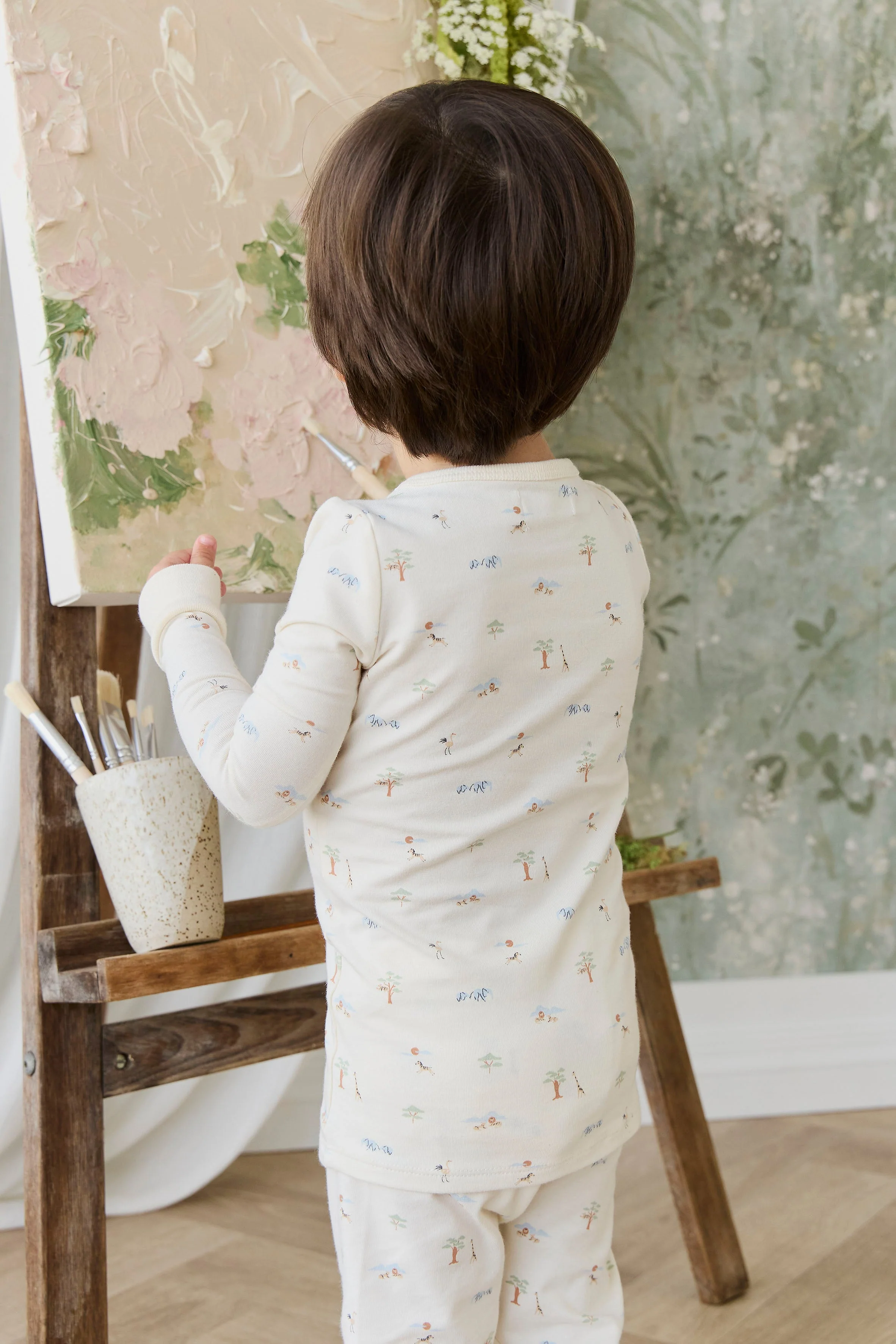 Organic Cotton Amory Long Sleeve Pyjama Set - Savannah Animals Tofu - Image 6