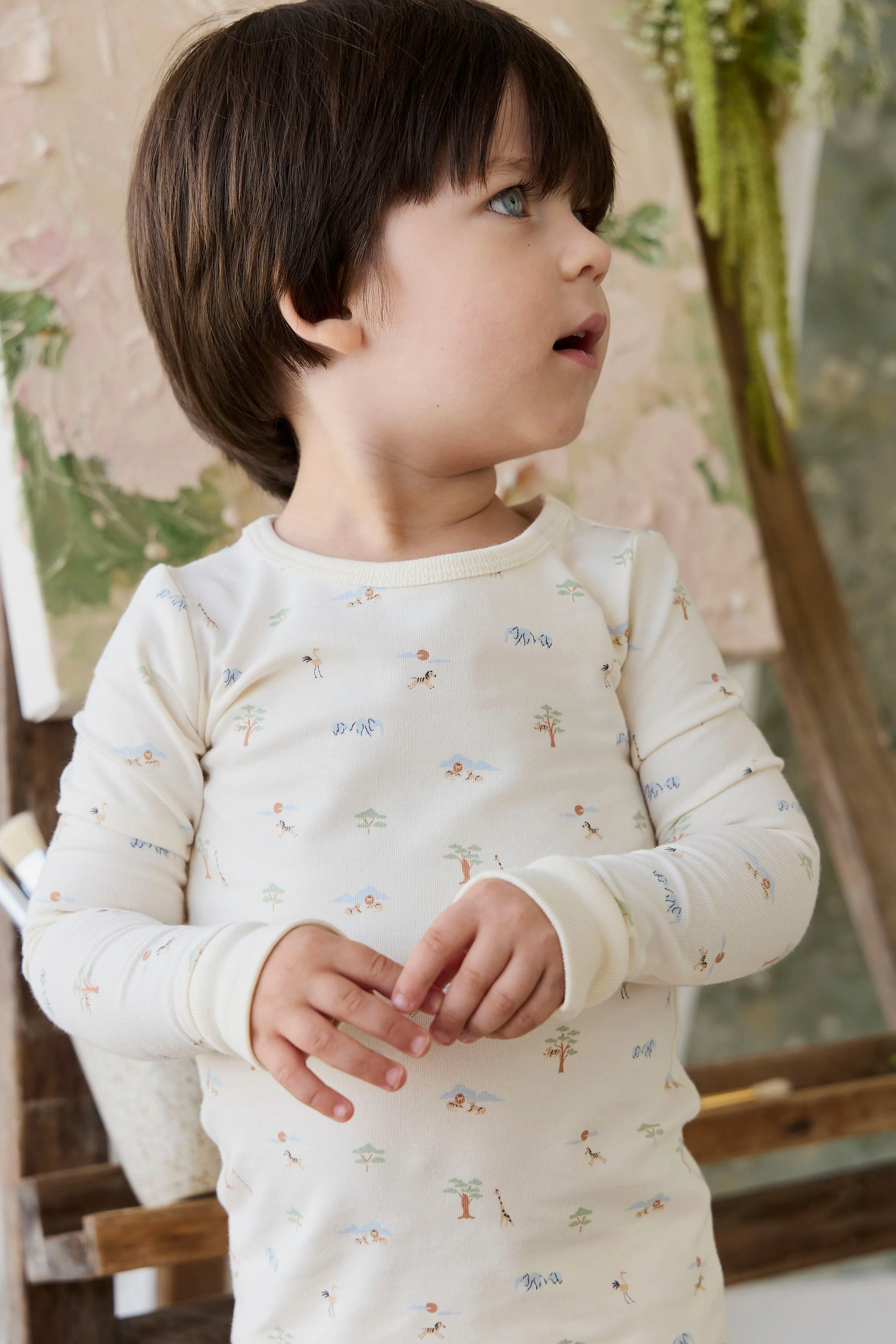 Organic Cotton Amory Long Sleeve Pyjama Set - Savannah Animals Tofu - Image 7