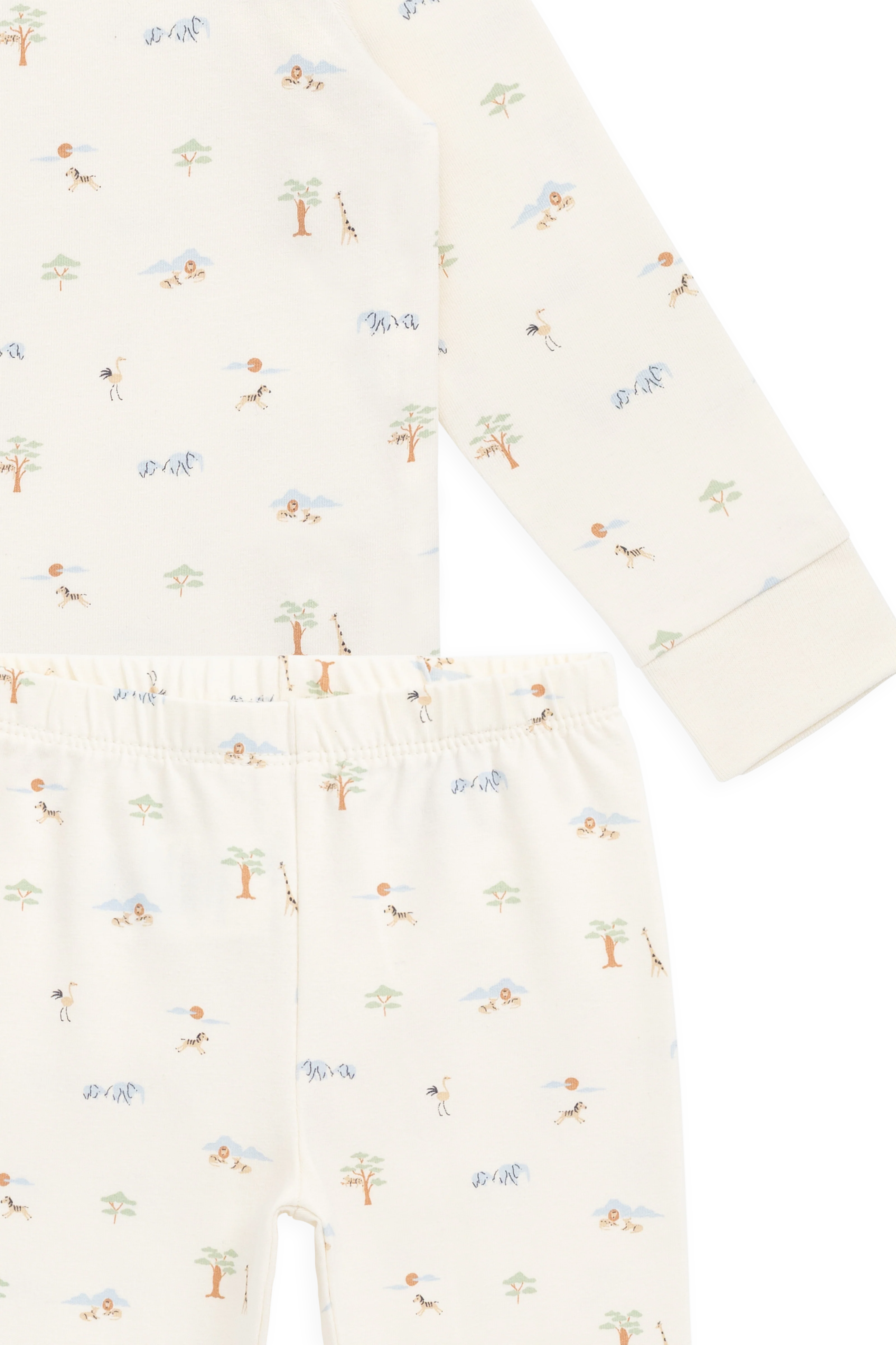 Organic Cotton Amory Long Sleeve Pyjama Set - Savannah Animals Tofu - Image 8