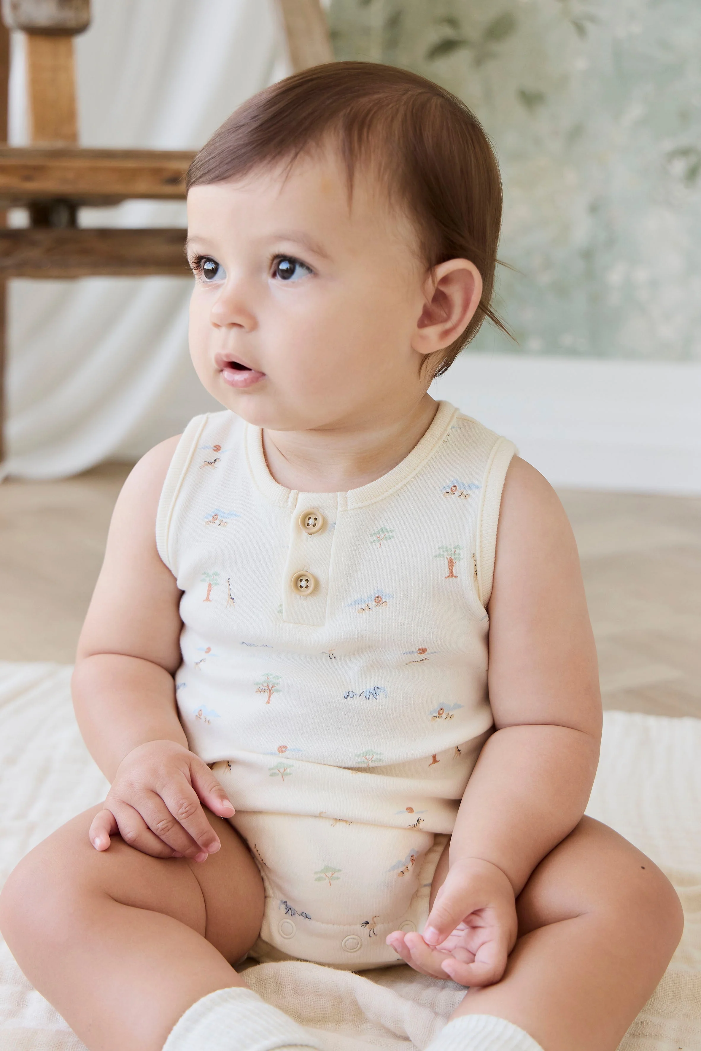 Organic Cotton Archie Playsuit - Savannah Animals Tofu - Image 3