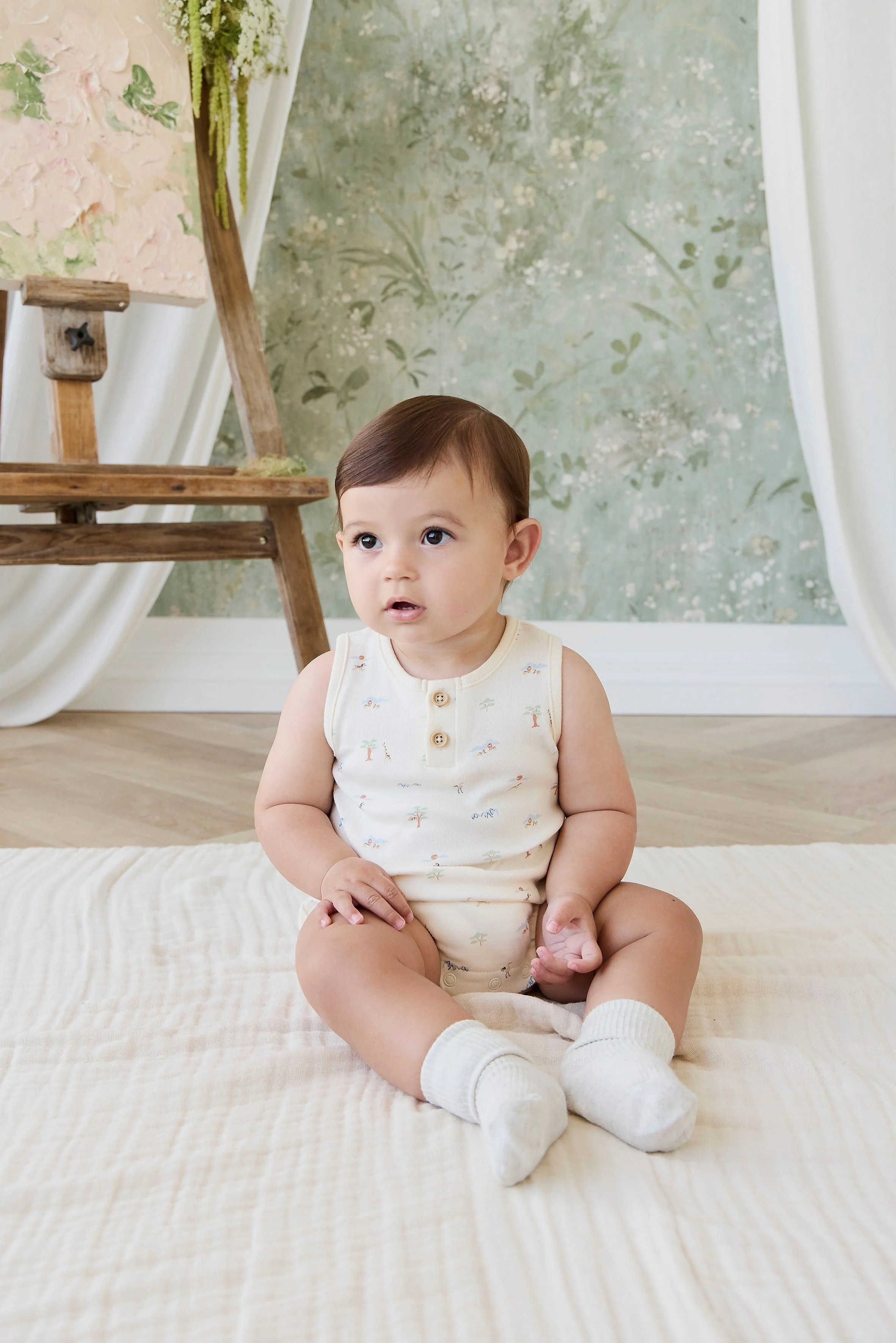 Organic Cotton Archie Playsuit - Savannah Animals Tofu - Image 4