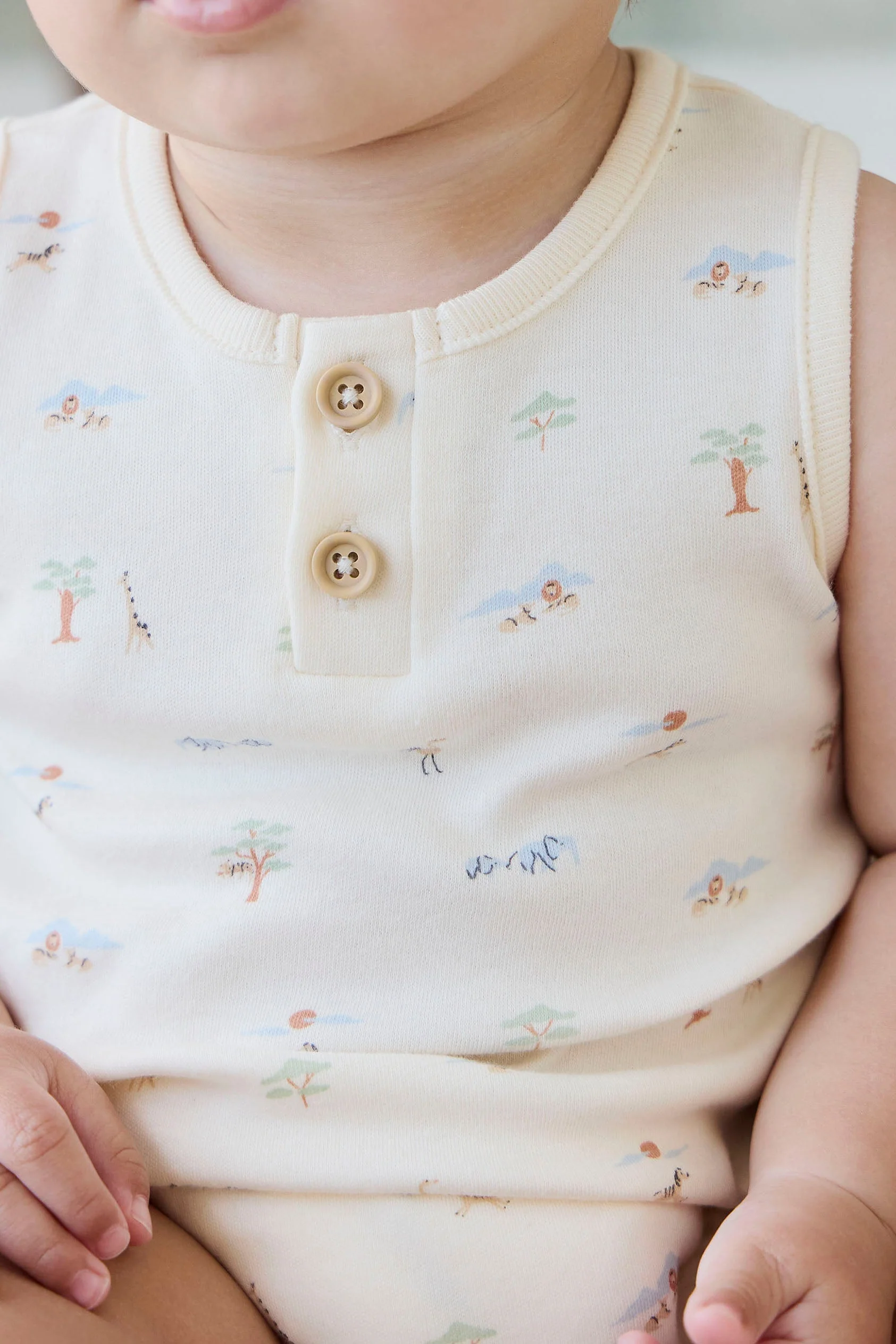 Organic Cotton Archie Playsuit - Savannah Animals Tofu - Image 6
