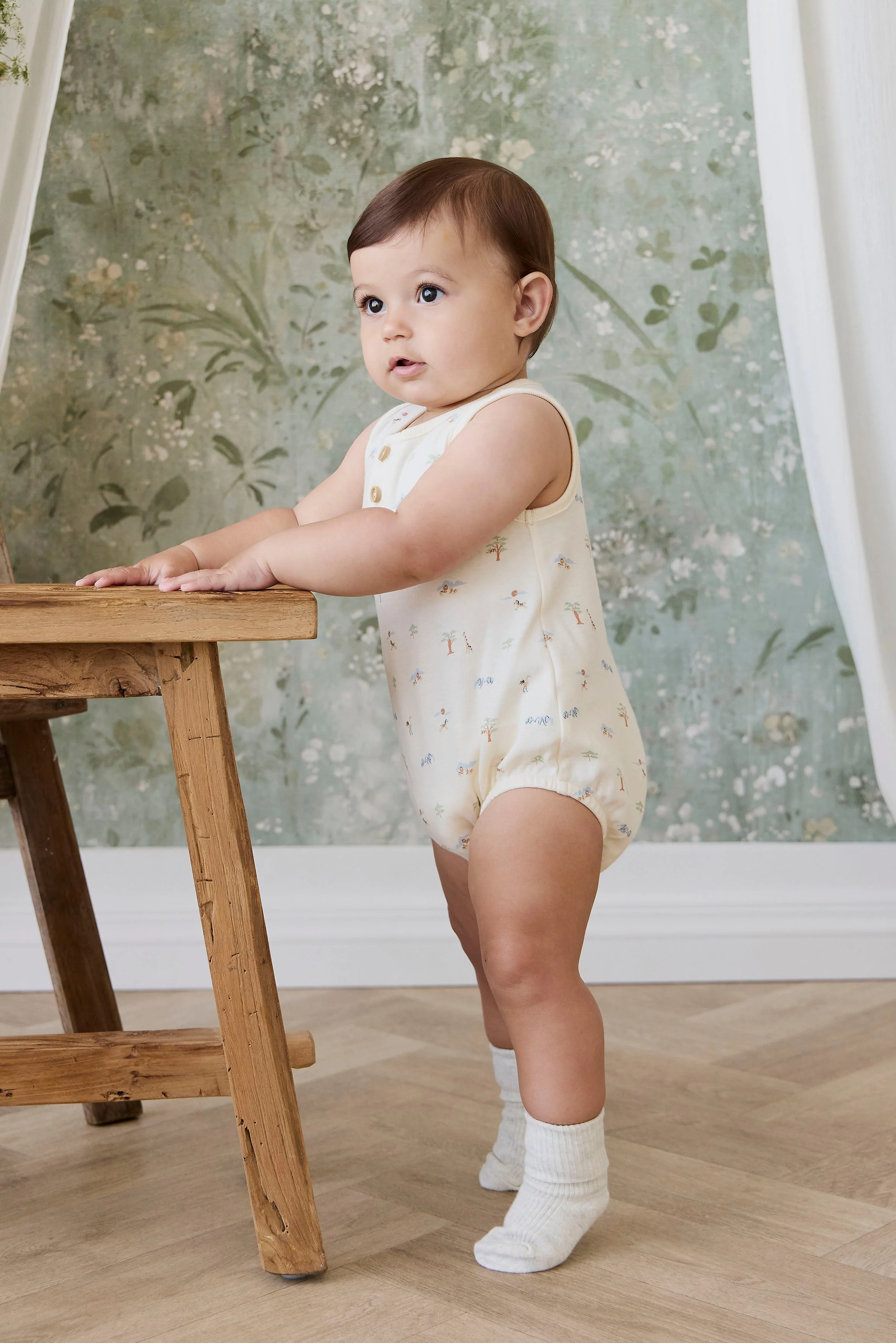 Organic Cotton Archie Playsuit - Savannah Animals Tofu - Image 7