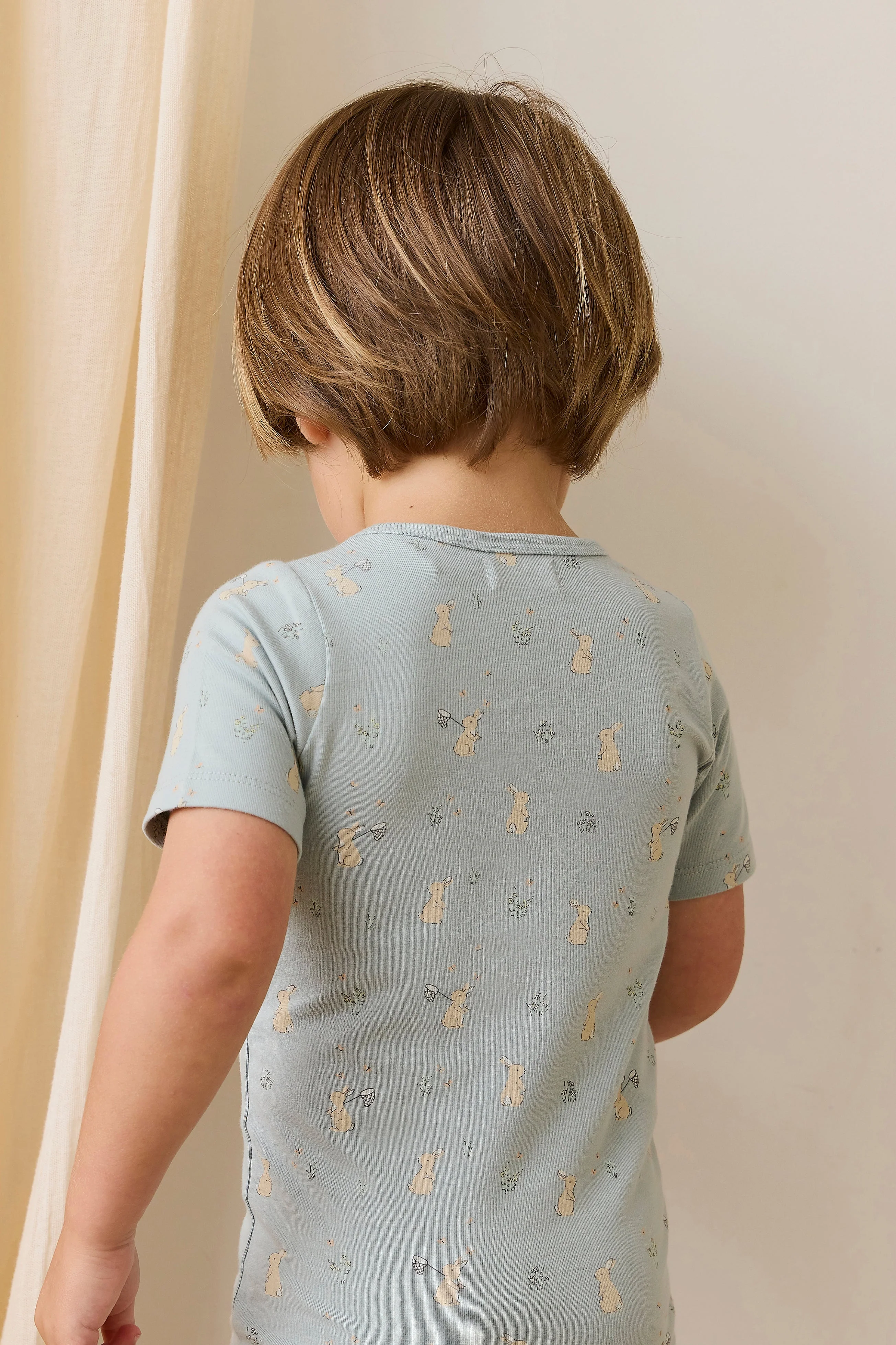 Organic Cotton Baker Short Sleeve Pyjama Set - Lapin Jardin Blue - Image 3