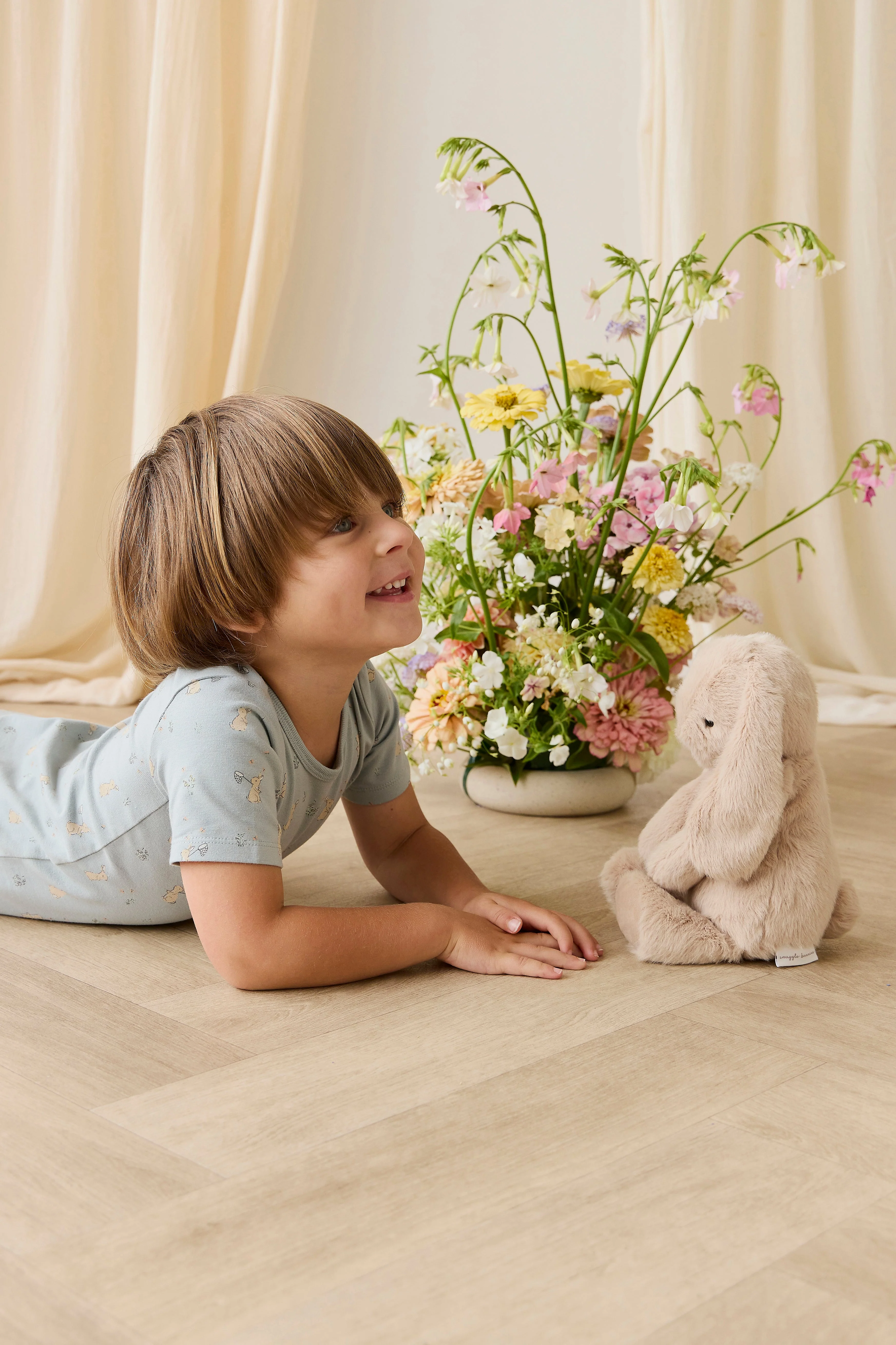 Organic Cotton Baker Short Sleeve Pyjama Set - Lapin Jardin Blue - Image 4