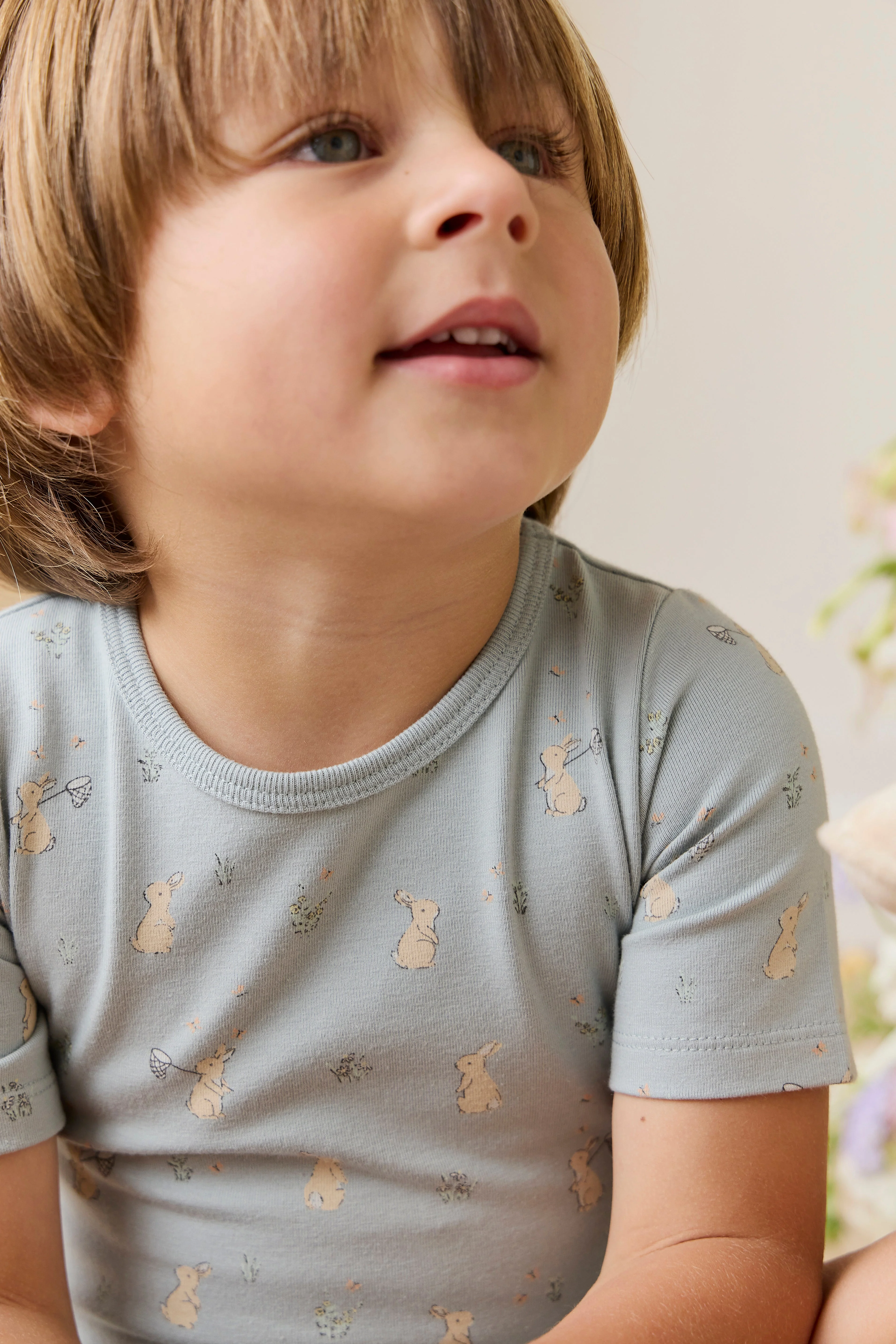 Organic Cotton Baker Short Sleeve Pyjama Set - Lapin Jardin Blue - Image 6
