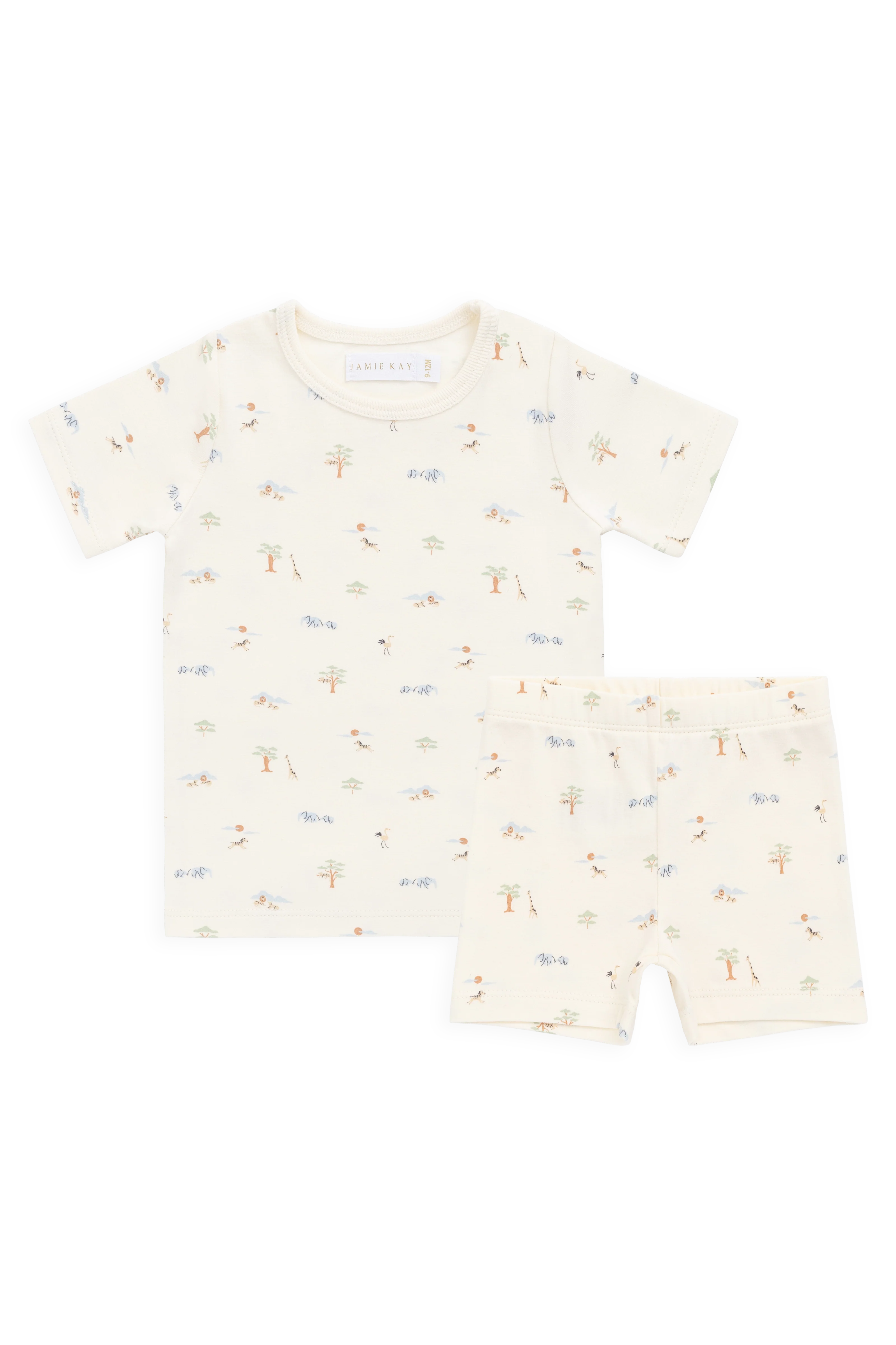 Organic Cotton Baker Short Sleeve Pyjama Set - Savannah Animals Tofu - Image 2