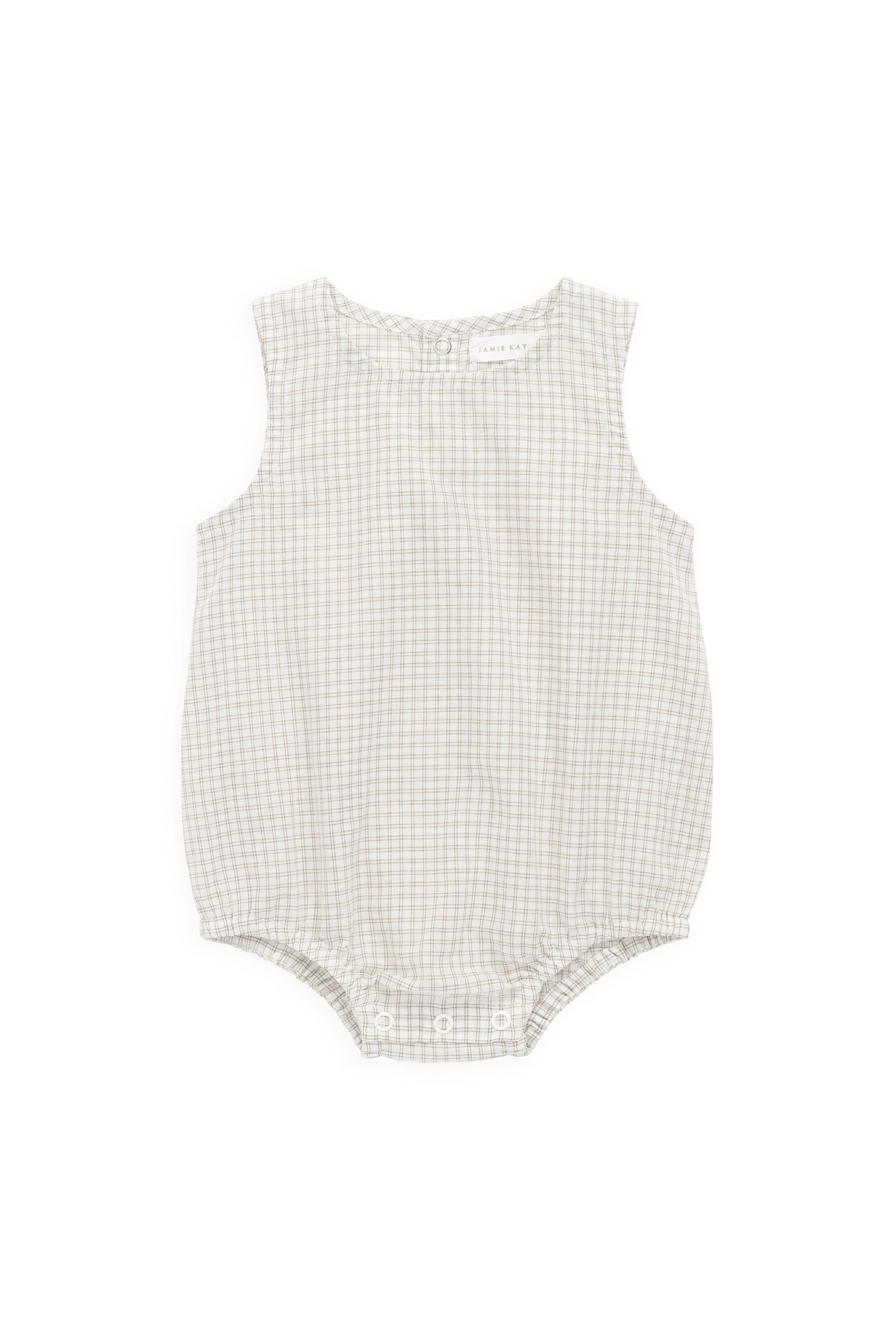 Organic Cotton Bentley Playsuit-Double Windowpane Check Pecan - Image 2