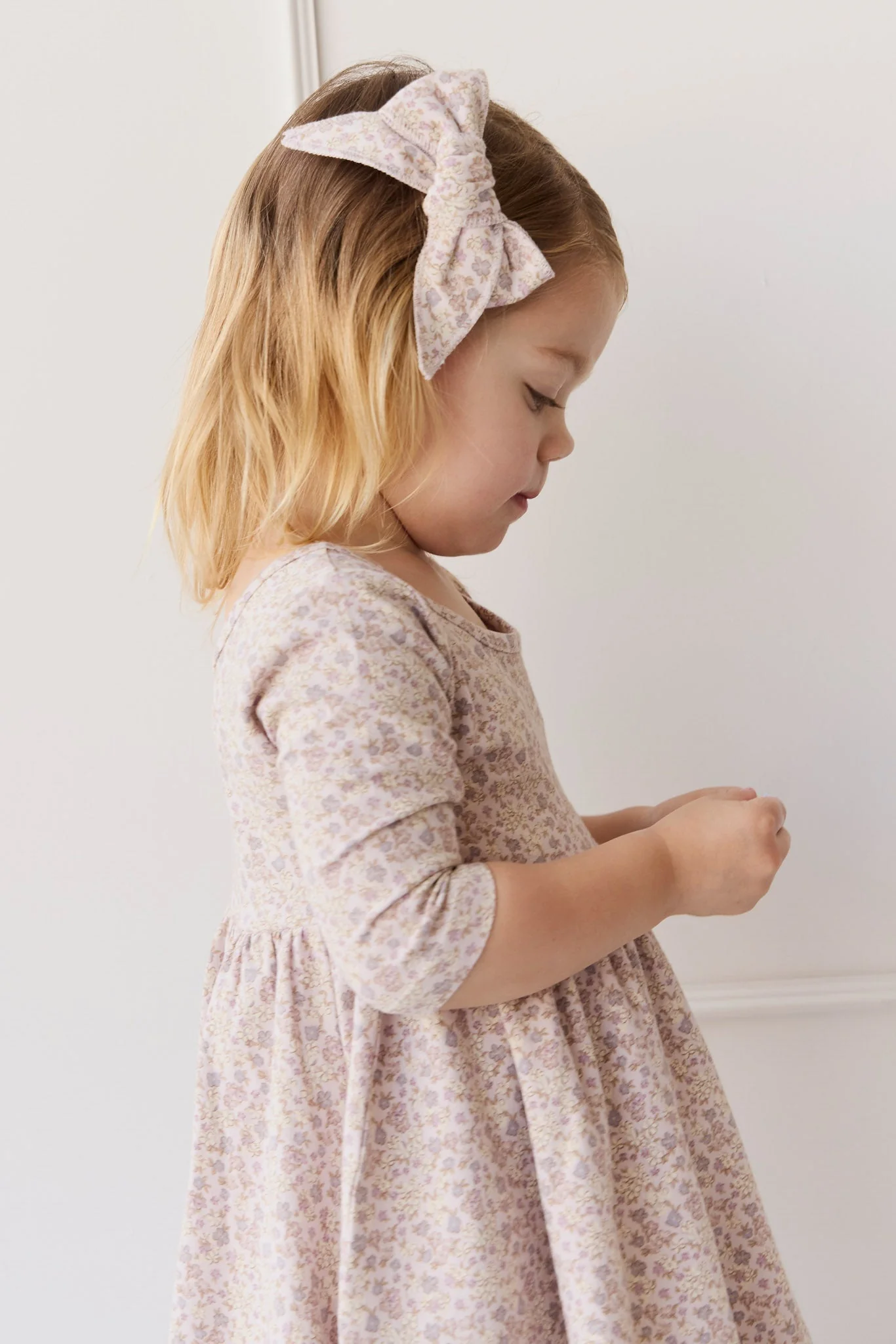 Organic Cotton Bow - Amber Floral Lilac Ash