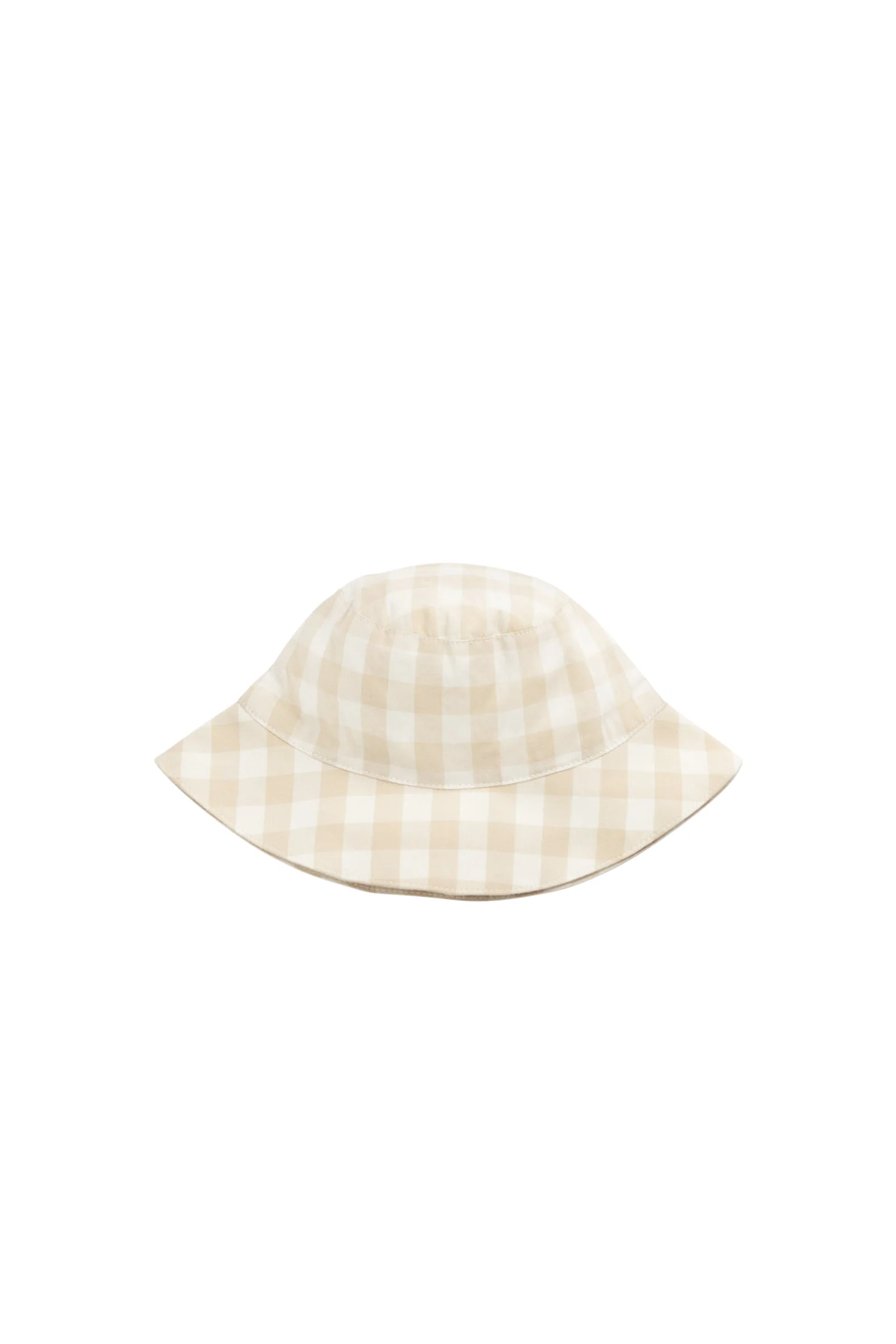 Organic Cotton Bucket Hat - Gingham Pale Khaki - Image 2