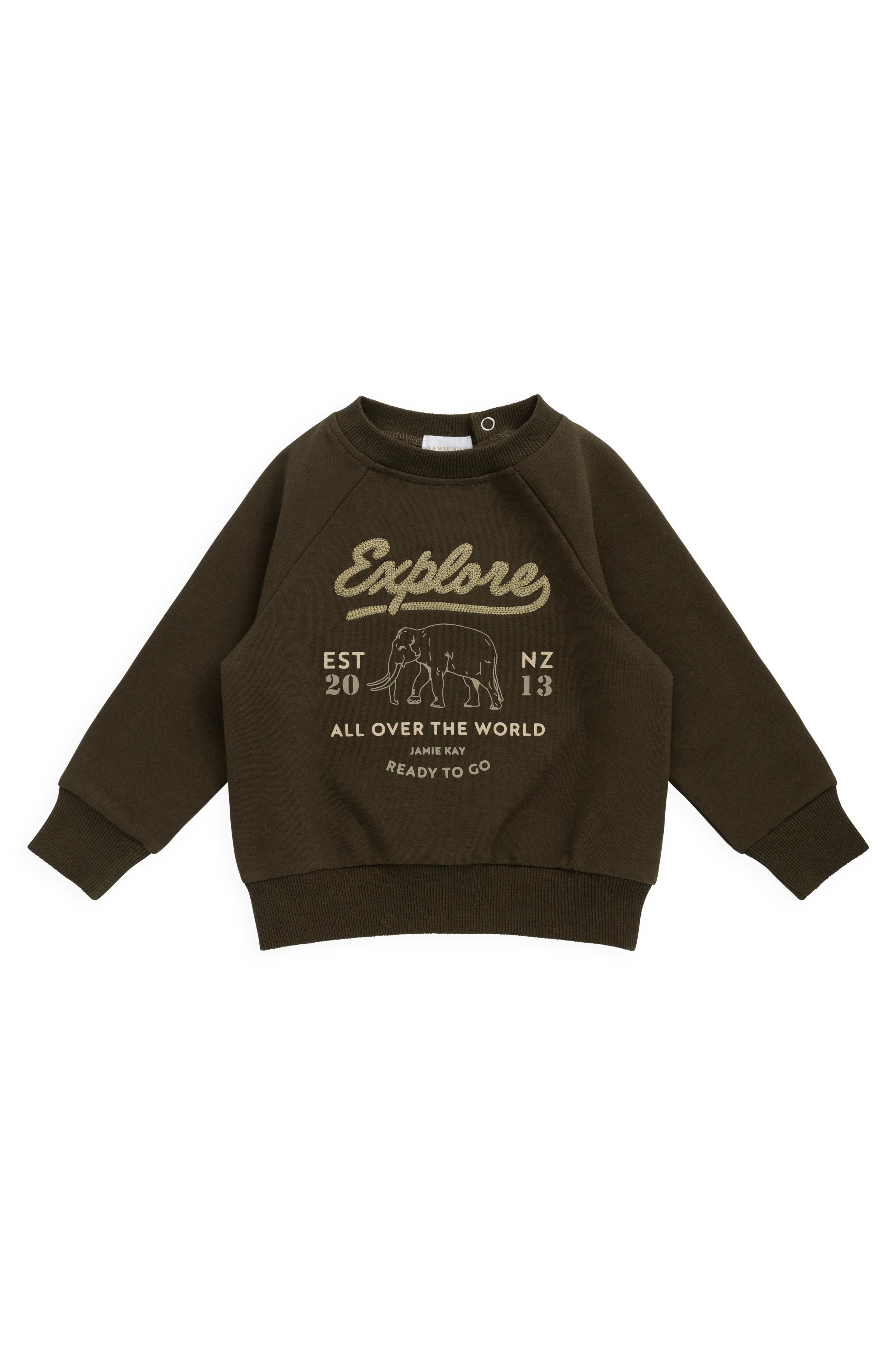 Organic Cotton Duncan Sweatshirt - Deep Olive Elephant Explore - Image 2