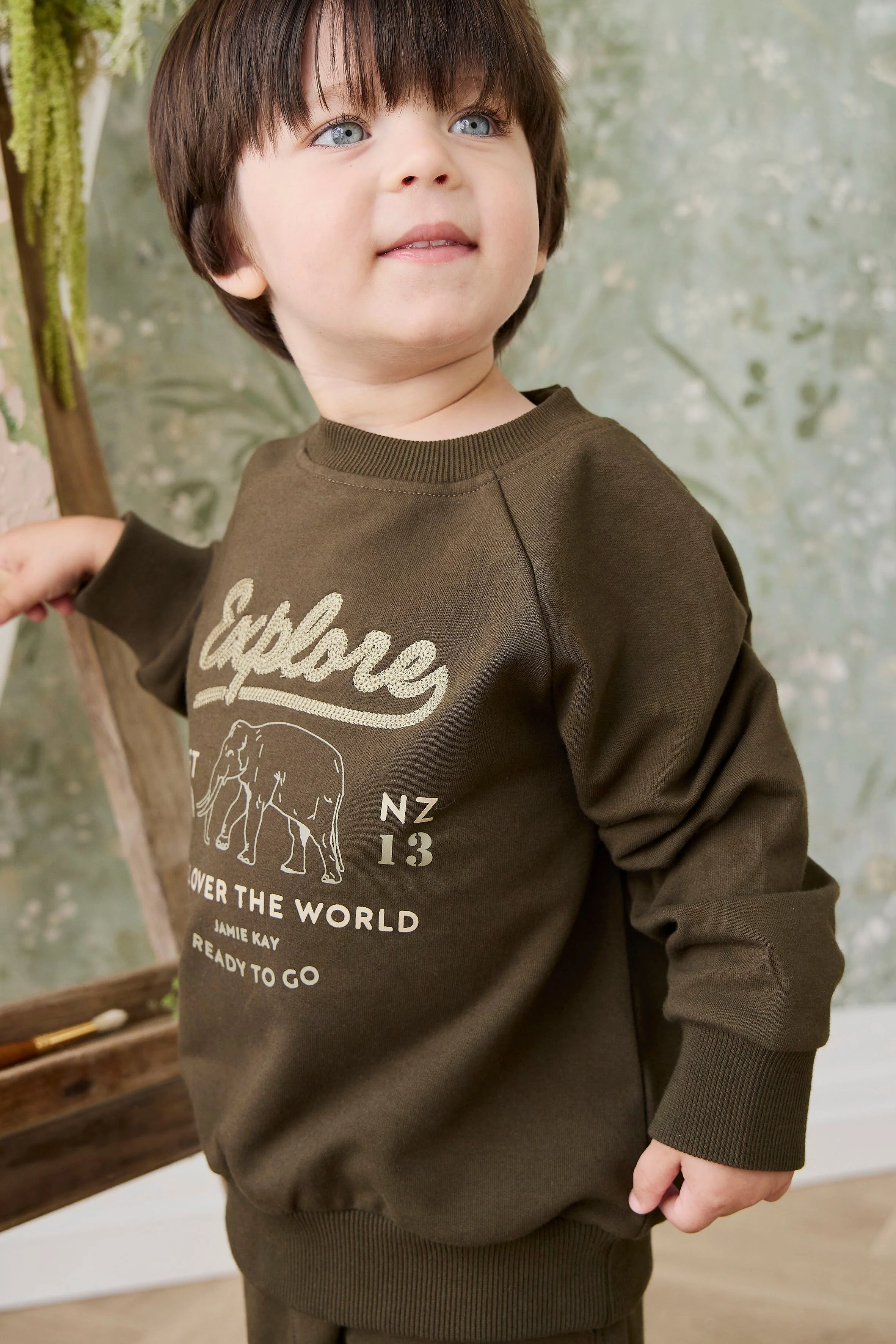 Organic Cotton Duncan Sweatshirt - Deep Olive Elephant Explore - Image 7