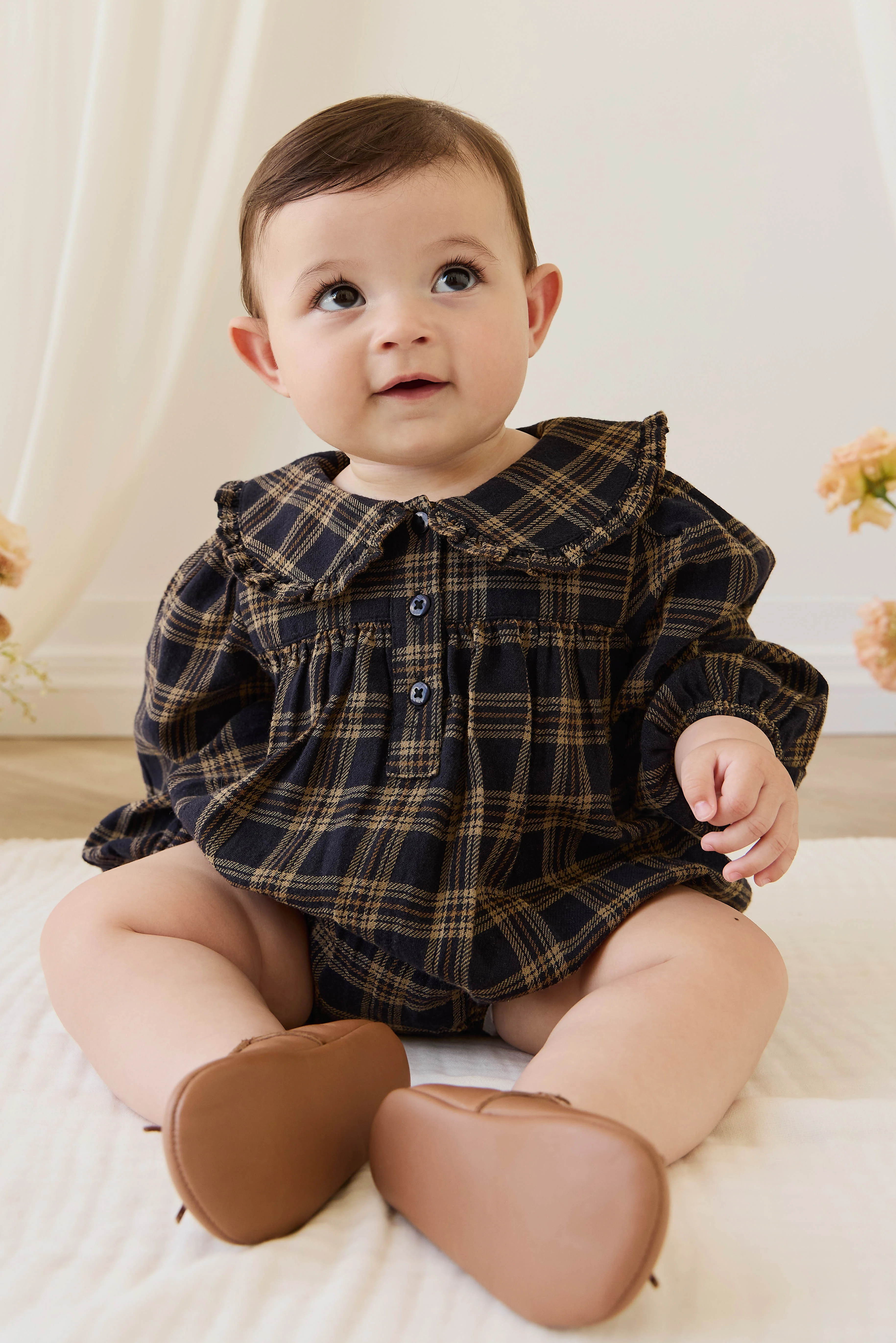 Organic Cotton Elowen Playsuit - Woodland Check - Image 3