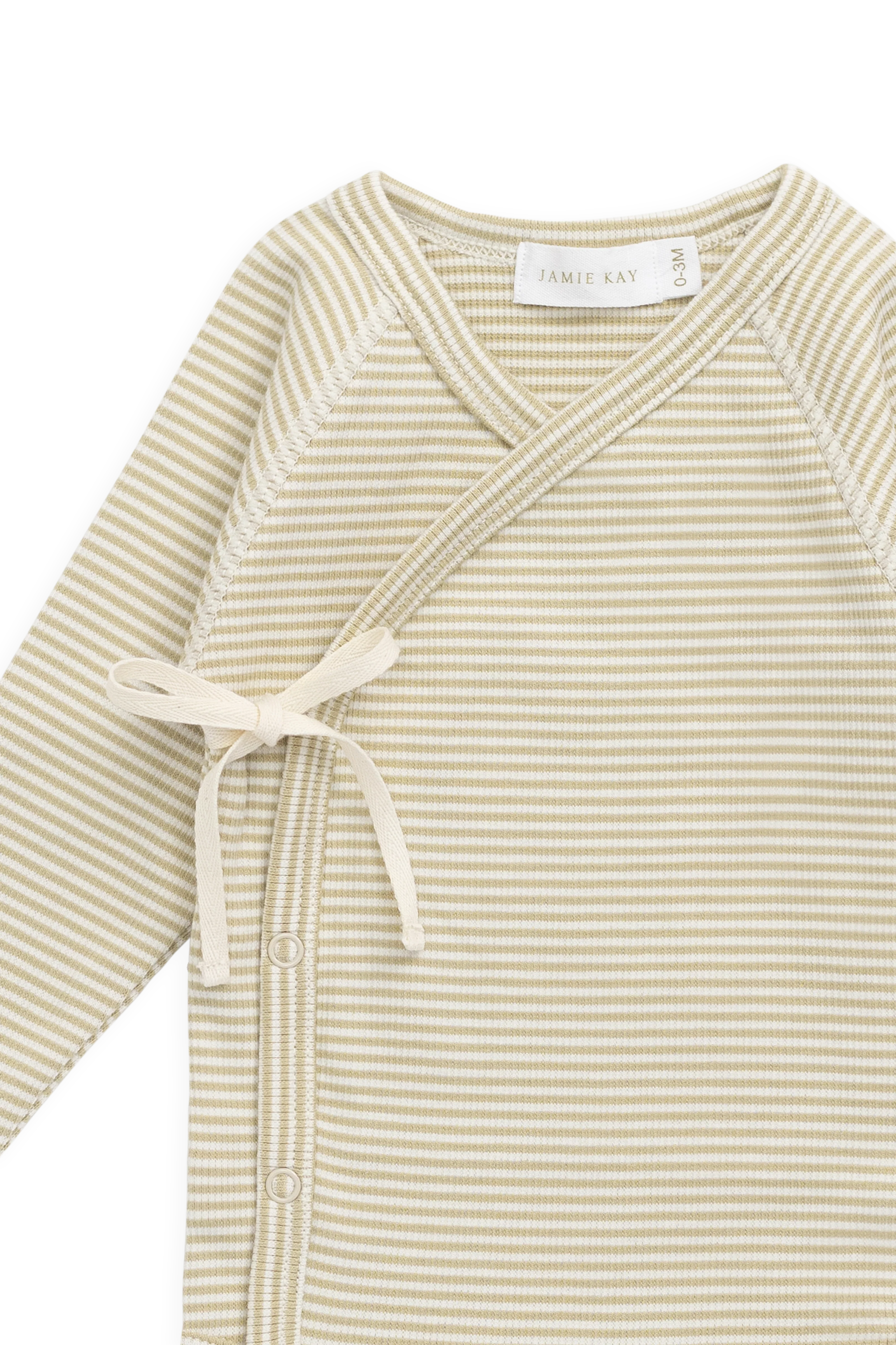 Organic Cotton Fine Rib Micah Long Sleeve Playsuit - Petite Stripe Hay/Cloud - Image 7
