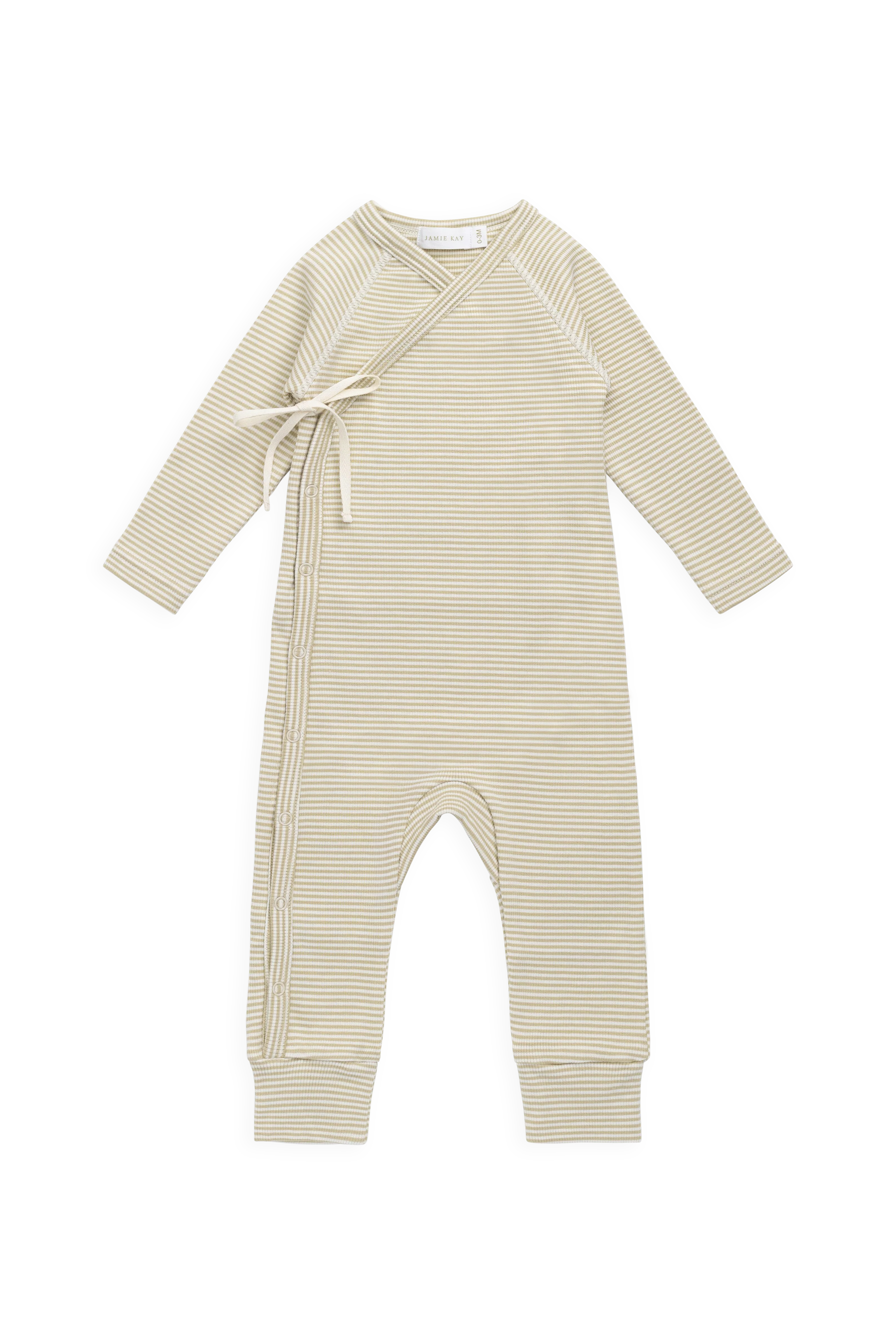 Organic Cotton Fine Rib Micah Wrap Onepiece - Petite Stripe Hay/Cloud - Image 2