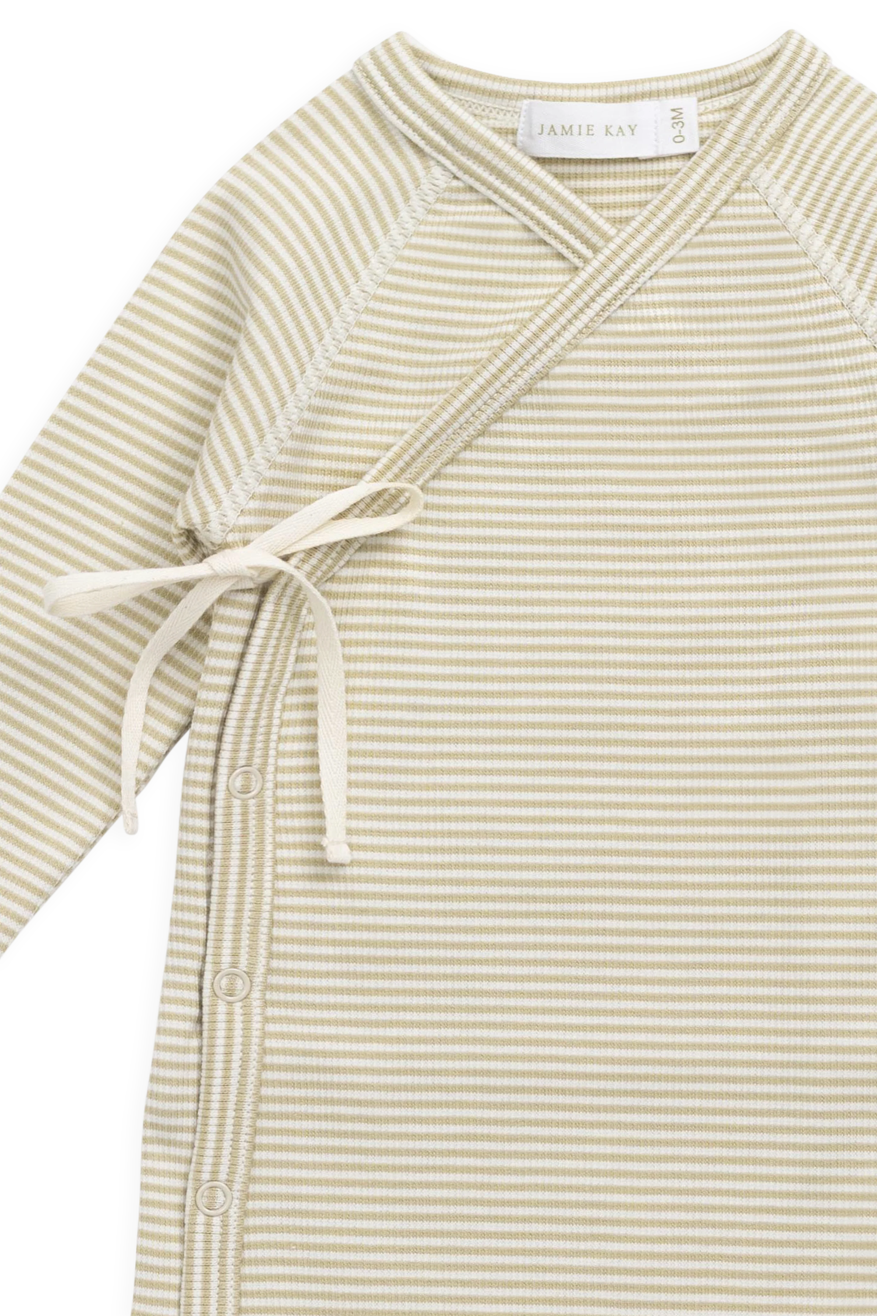 Organic Cotton Fine Rib Micah Wrap Onepiece - Petite Stripe Hay/Cloud - Image 7