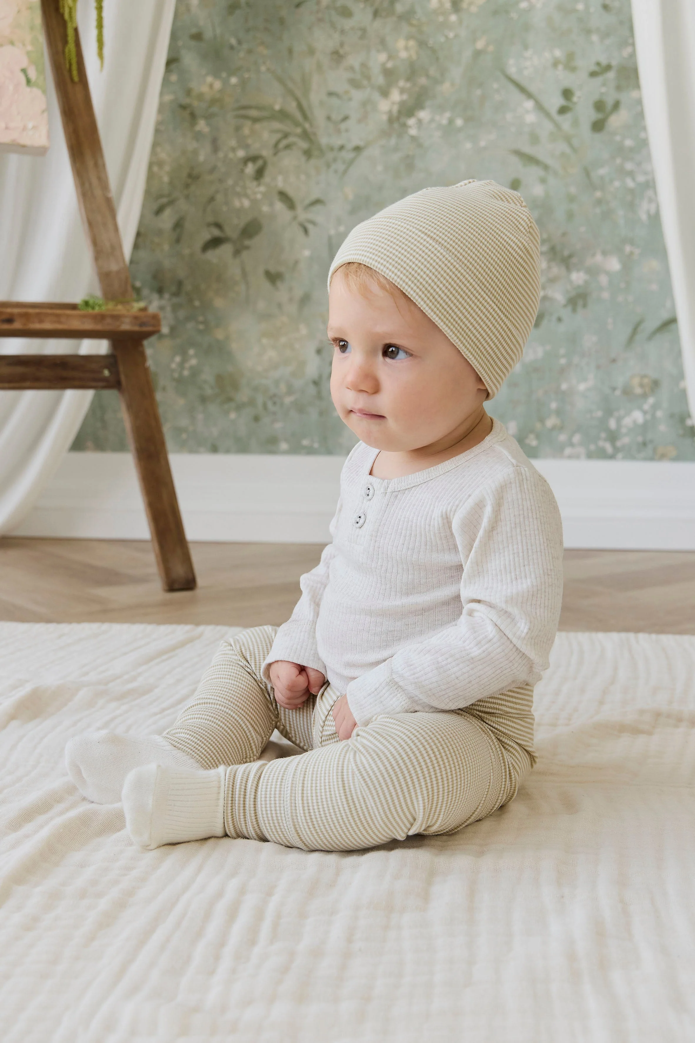 Organic Cotton Fine Rib Wiley Legging - Petite Stripe Hay/Cloud - Image 3