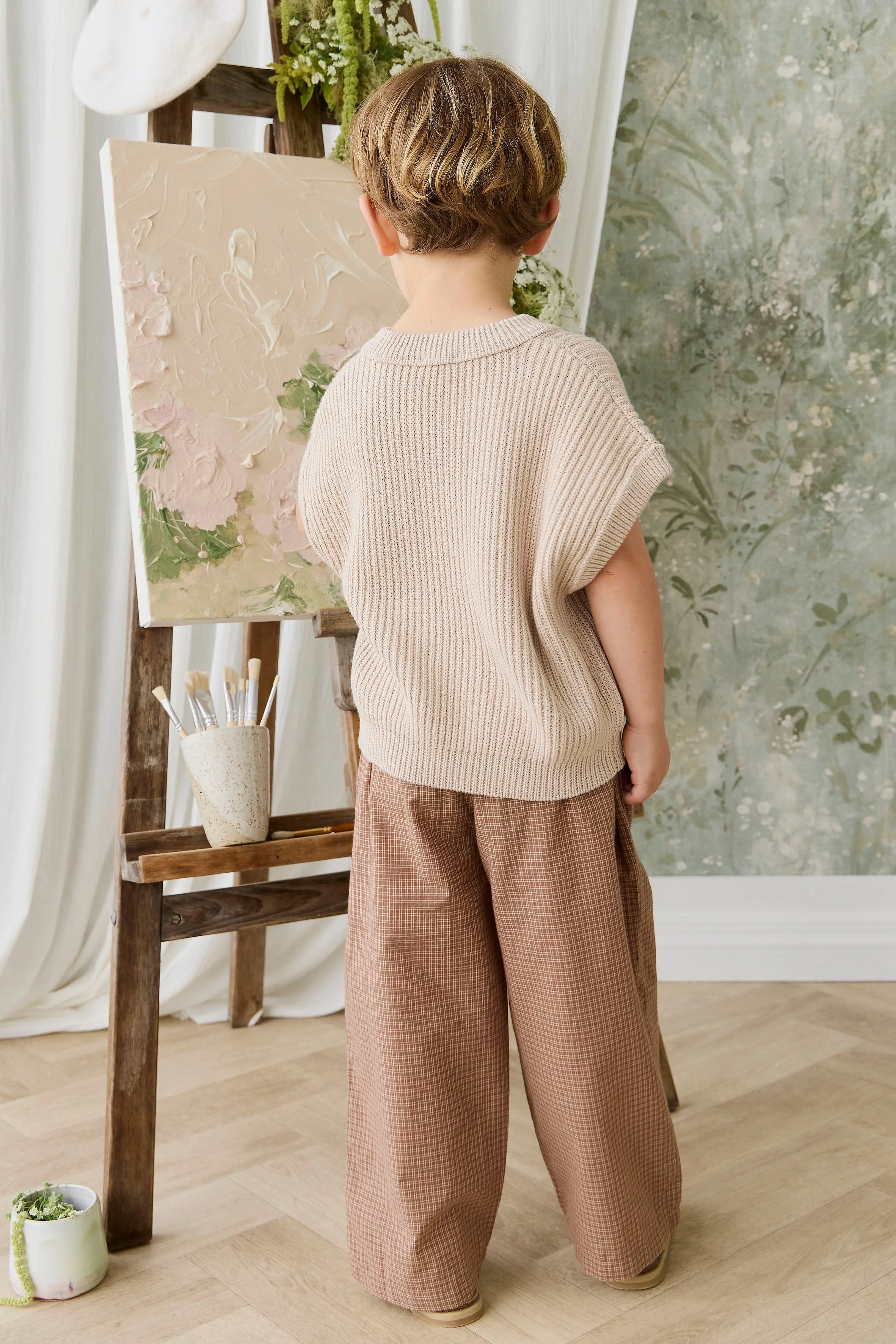 Organic Cotton Kenji Pant - Double Windowpane Check Oud/Hay - Image 5
