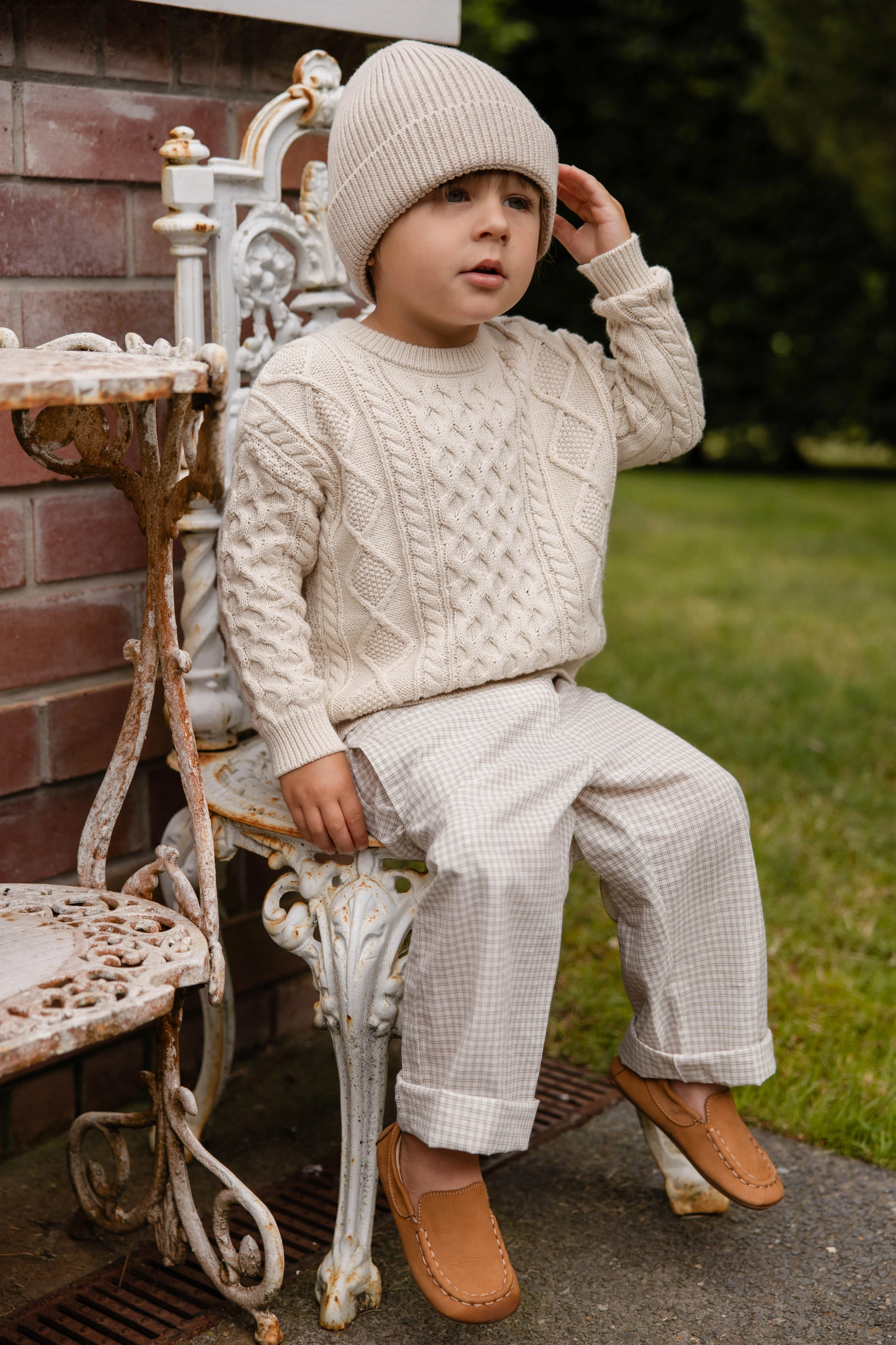 Organic Cotton Kenji Pant-Double Windowpane Check Pecan - Image 2