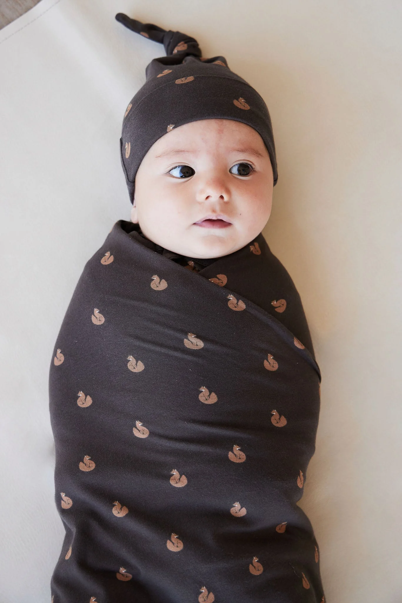 Organic Cotton Knot Beanie - Fox Cubs Wolf - Image 4