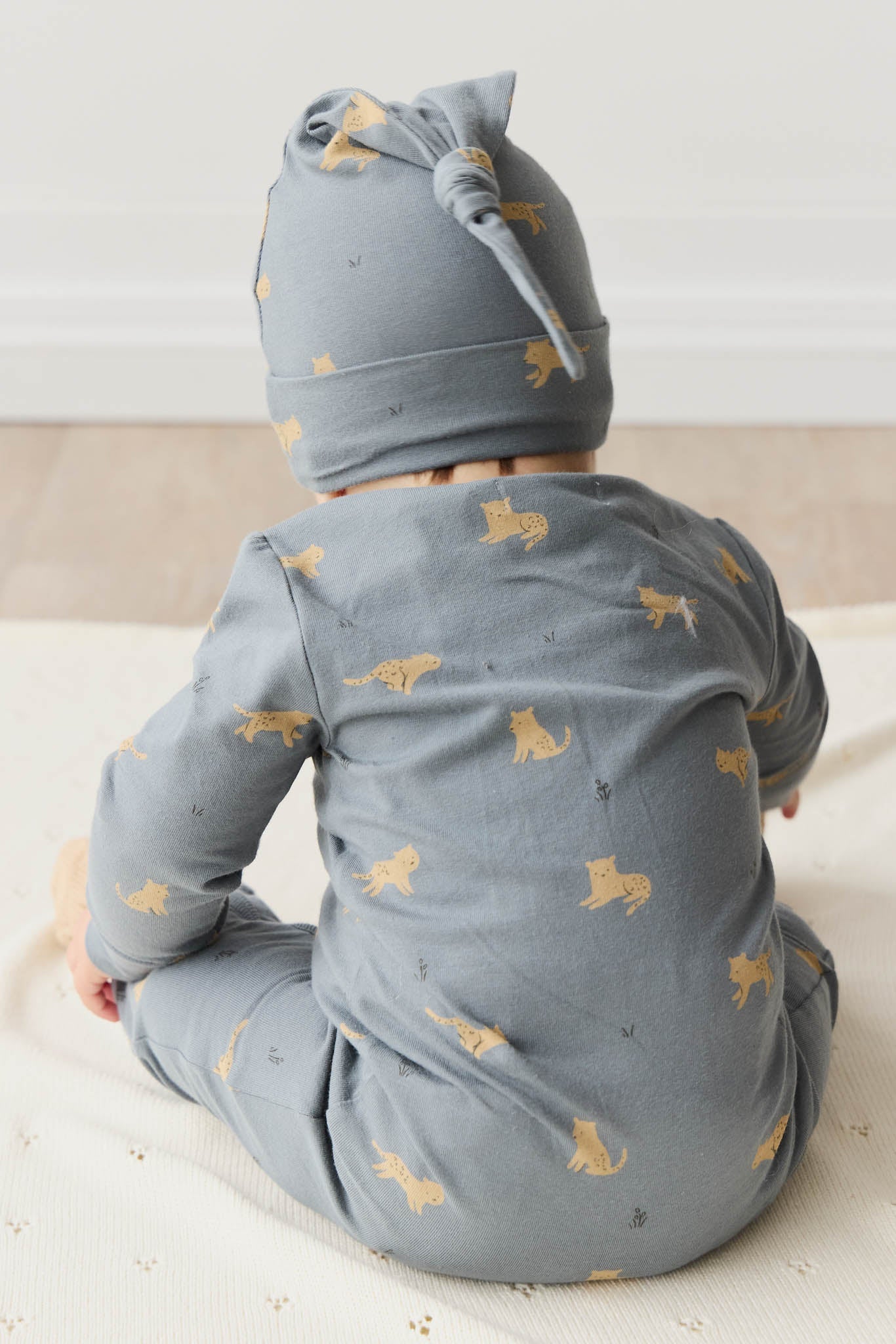 Organic Cotton Knot Beanie - Lenny Leopard Smoke - Image 3