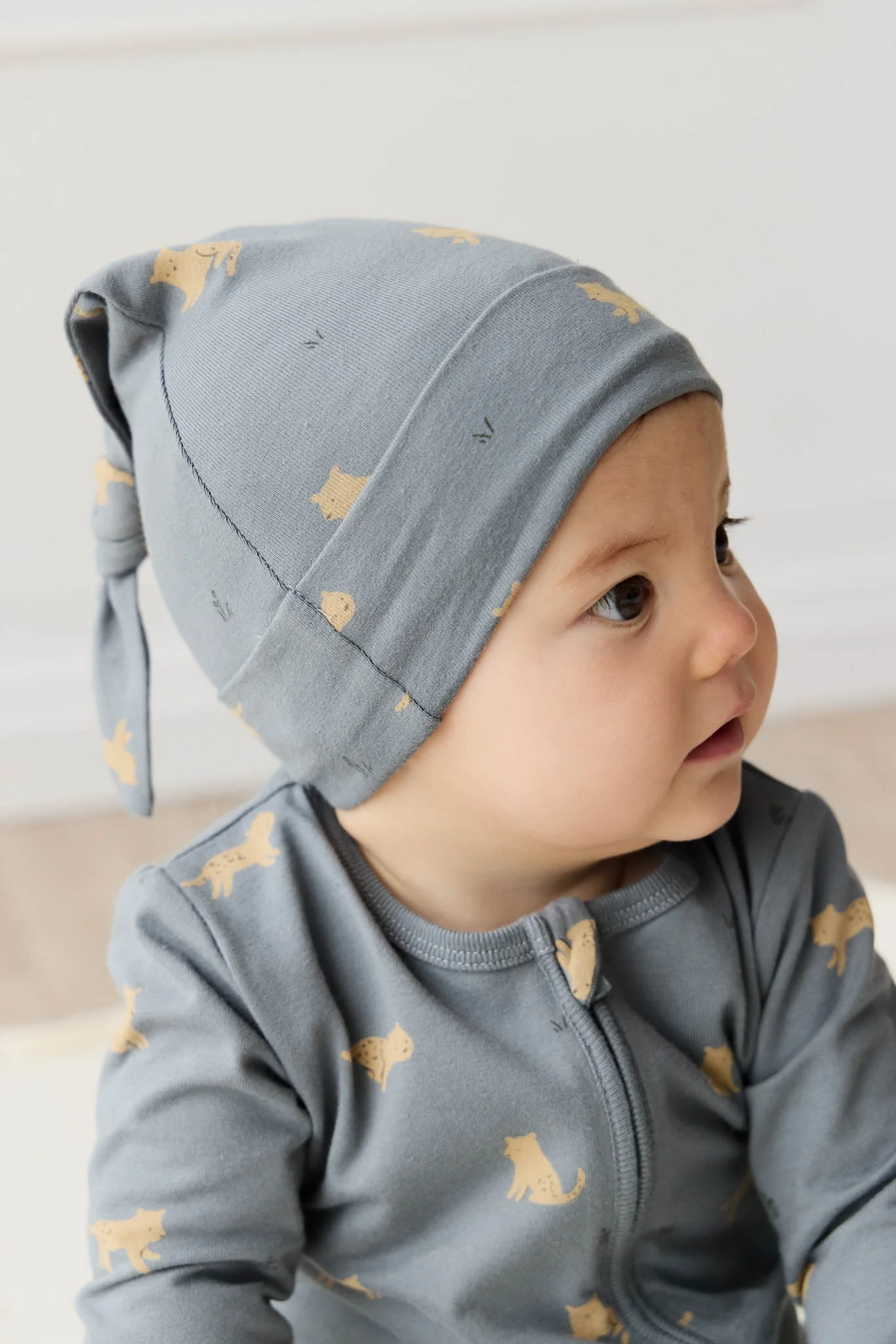 Organic Cotton Knot Beanie - Lenny Leopard Smoke - Image 4