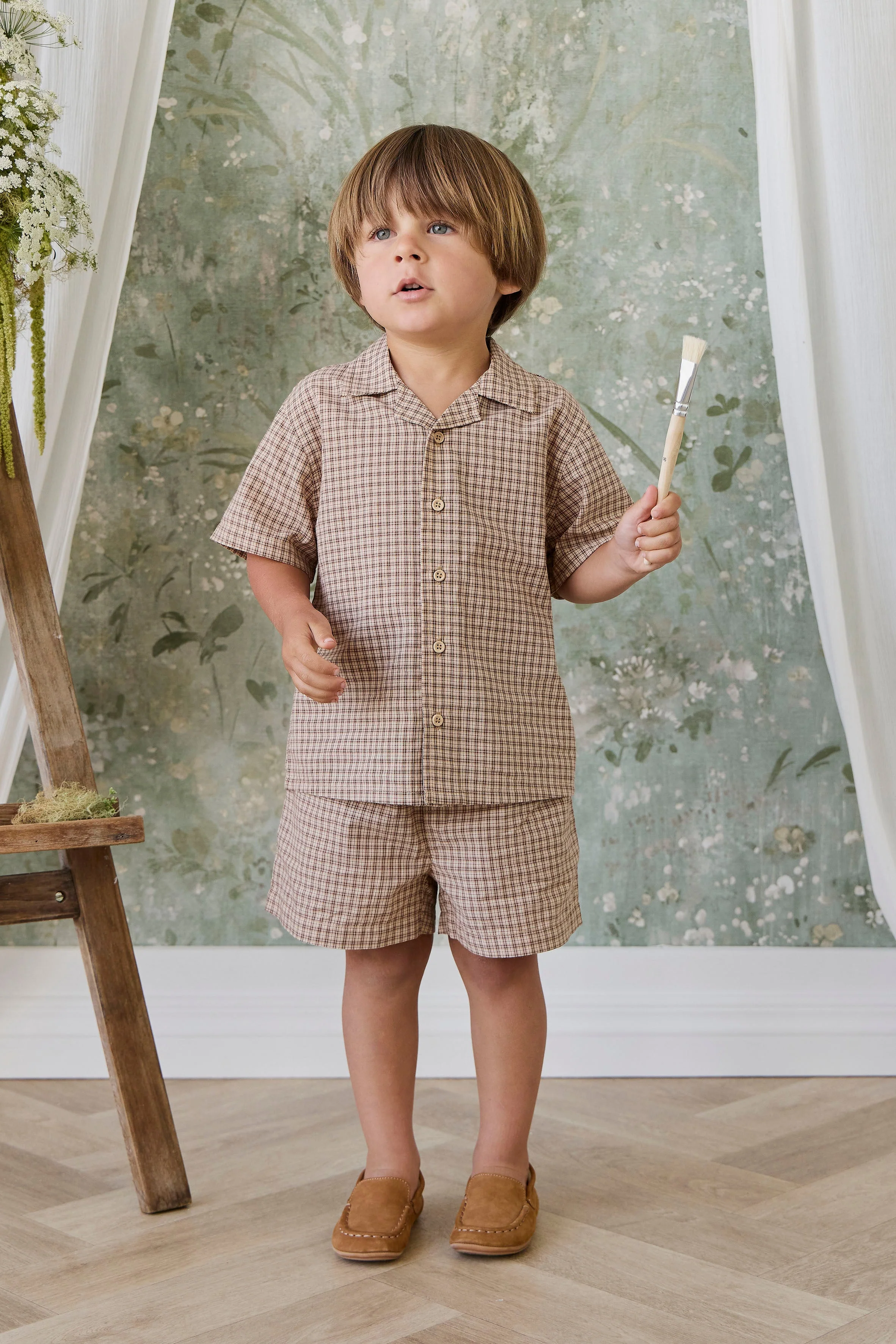 Organic Cotton Louis Short - Cabin Check Cocoa - Image 3