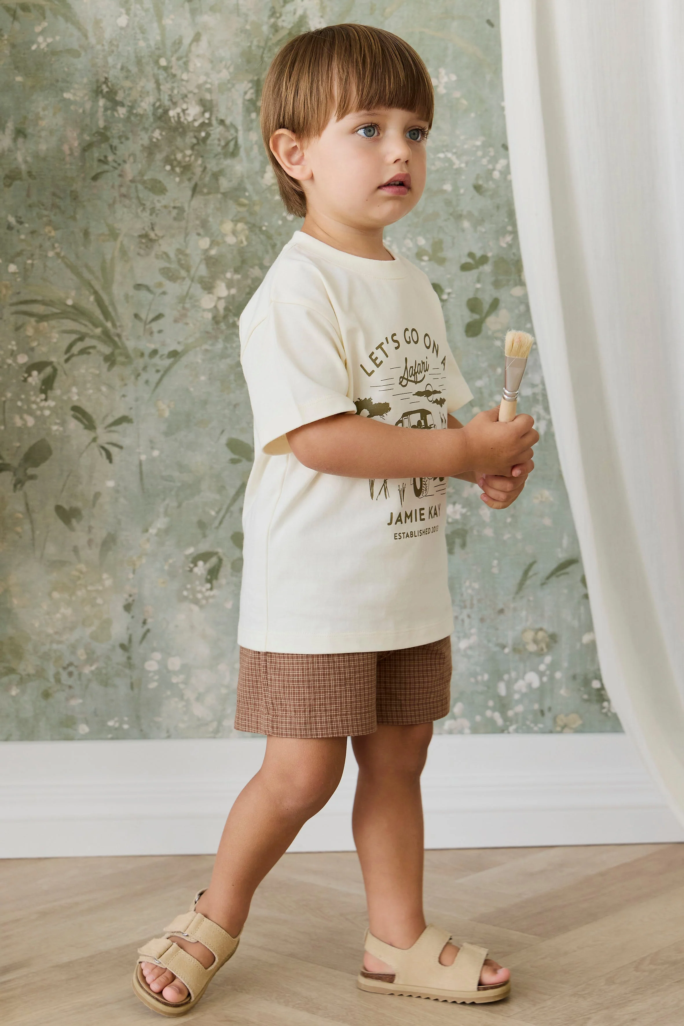 Organic Cotton Louis Short - Double Windowpane Check Oud/Hay