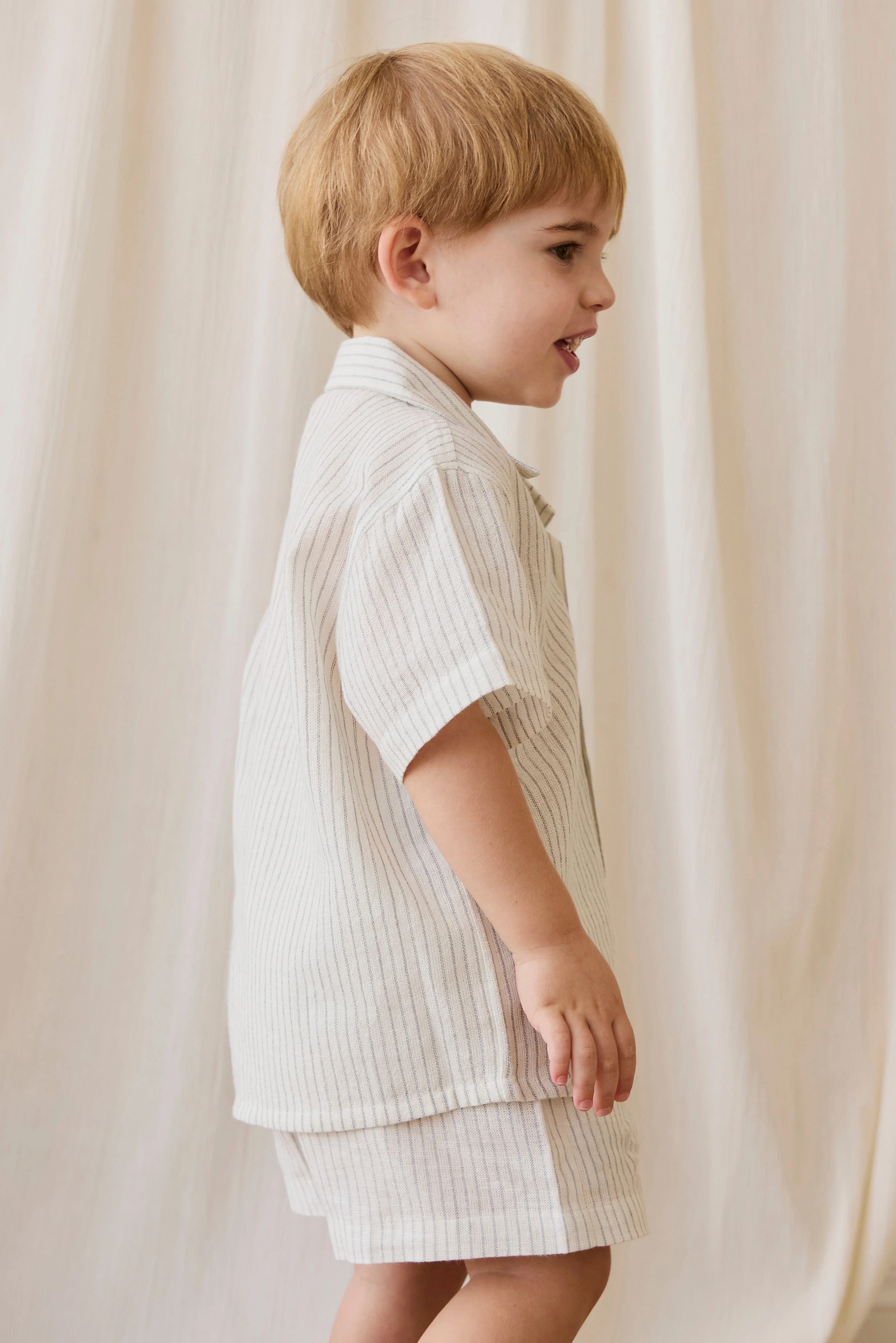 Organic Cotton Louis Short-Mini Pinstripe Parchment / Dawn - Image 5