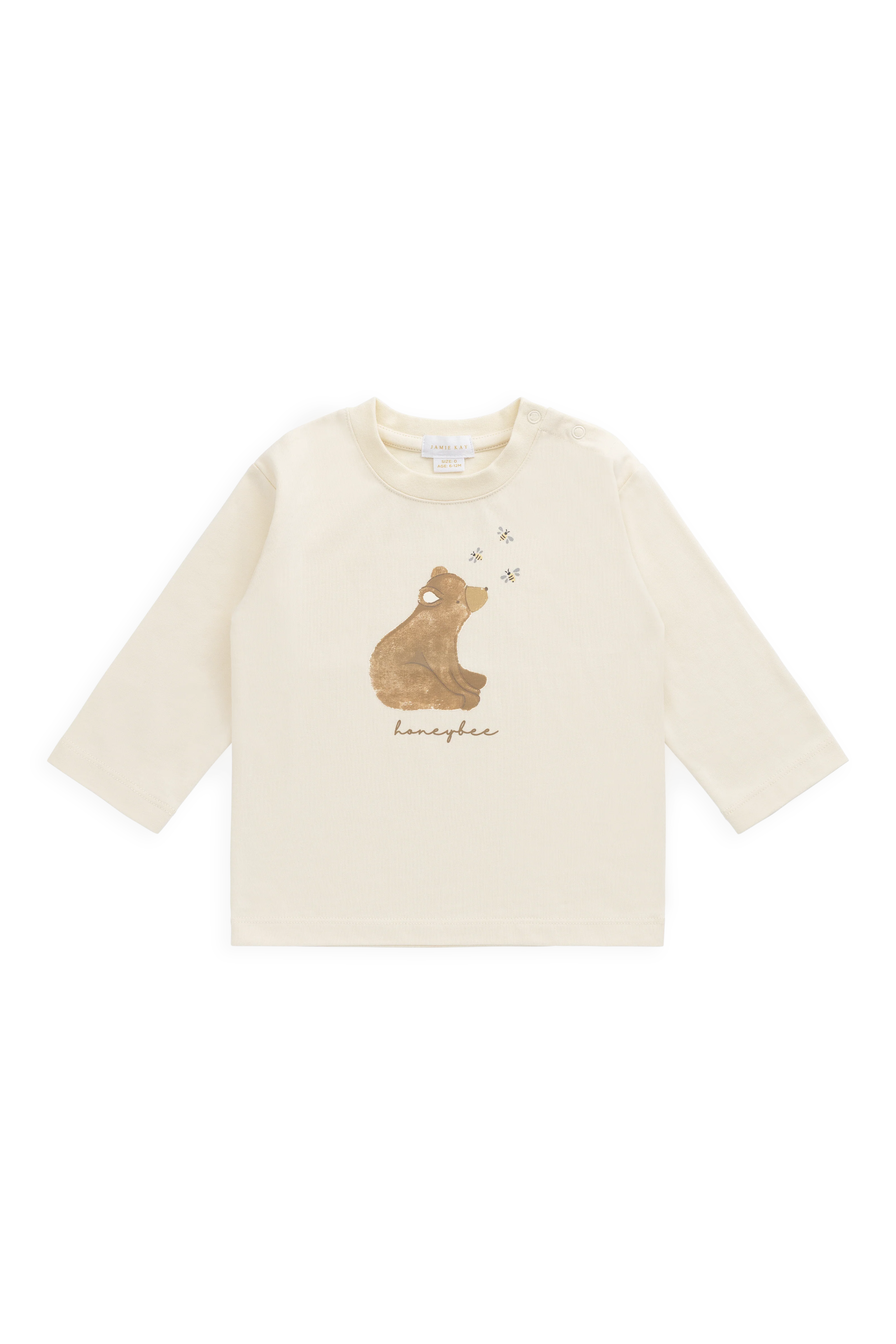 Organic Cotton Marshall Long Sleeve Top - Cloud Honeybee Bear