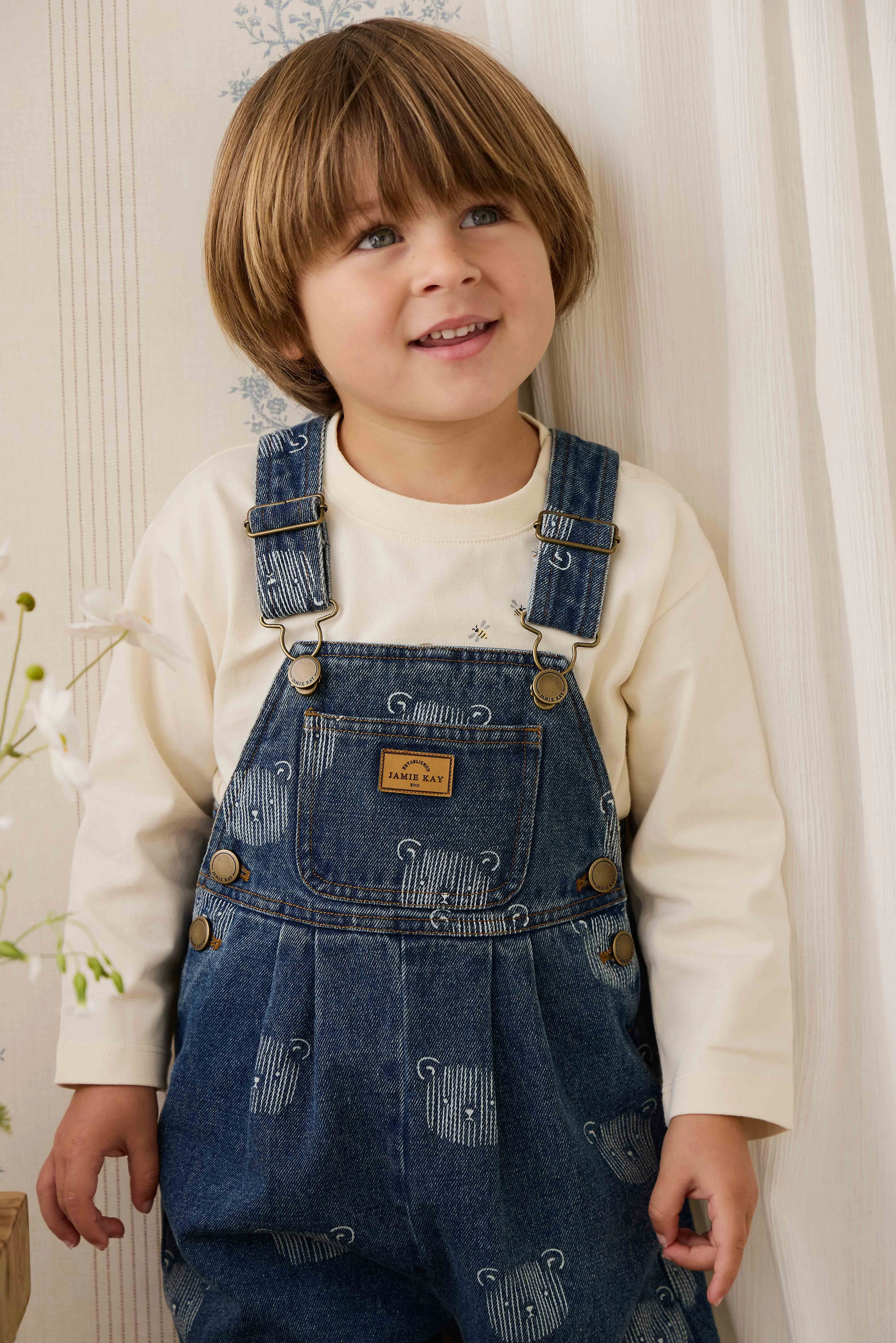 Organic Cotton Marshall Long Sleeve Top - Cloud Honeybee Bear - Image 2