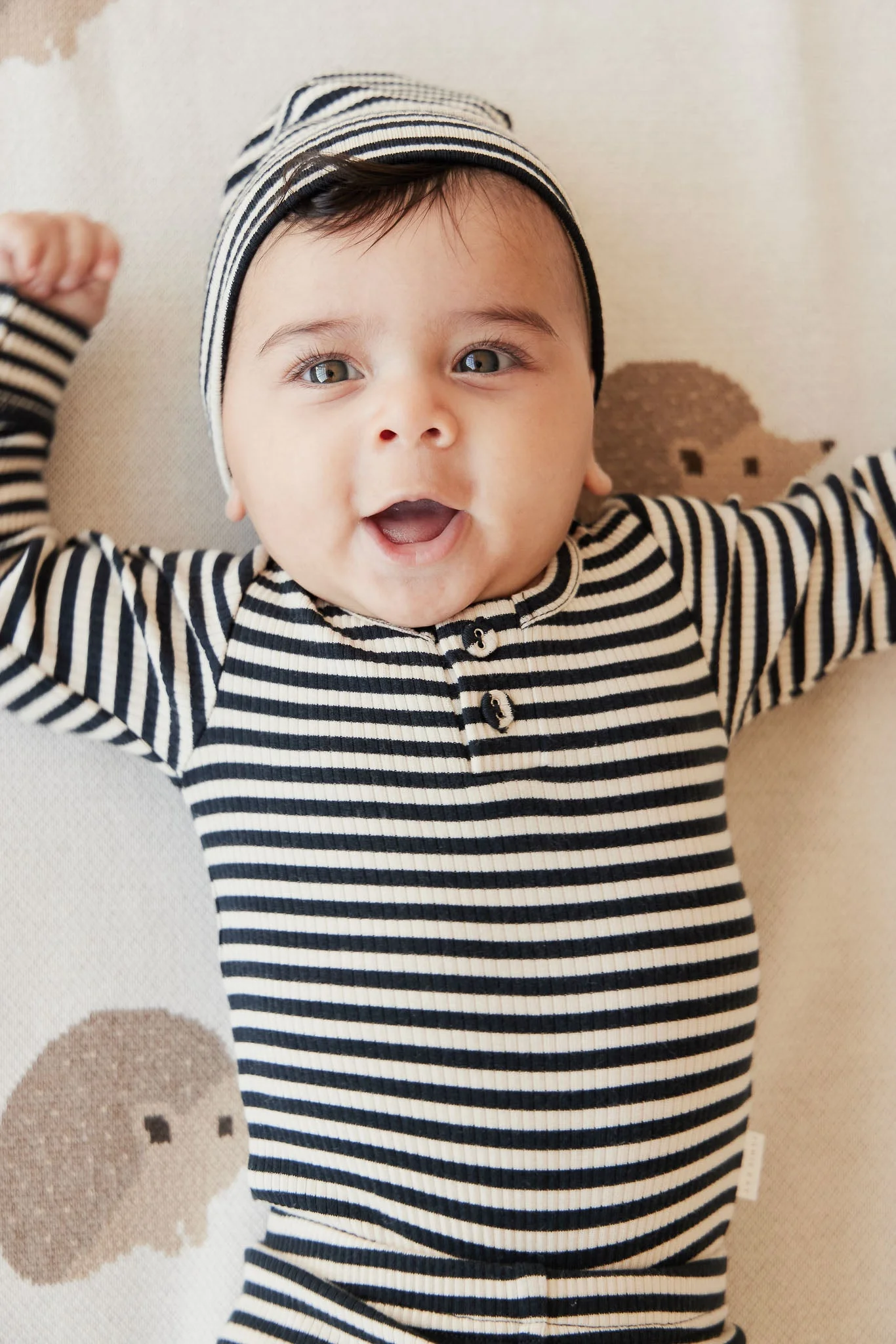 Organic Cotton Modal Lennon Beanie - Narrow Stripe Constellation/Soft Clay - Image 4