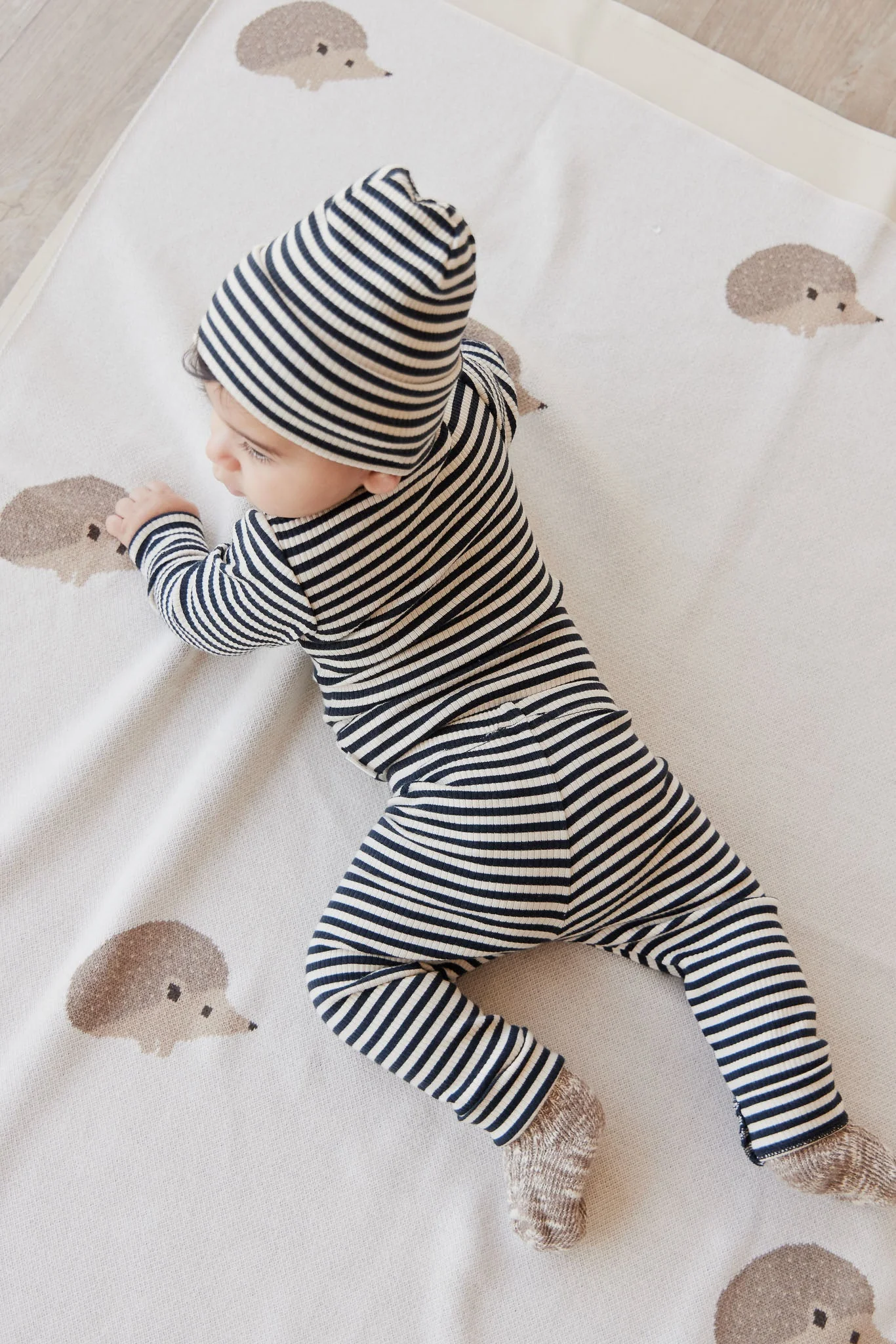 Organic Cotton Modal Lennon Beanie - Narrow Stripe Constellation/Soft Clay - Image 5
