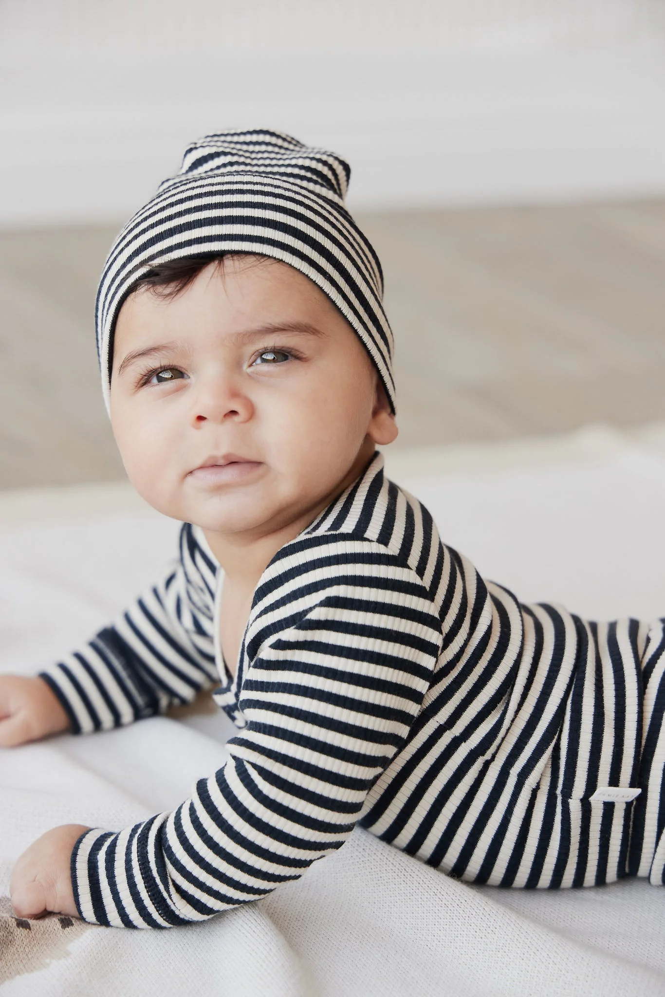 Organic Cotton Modal Lennon Beanie - Narrow Stripe Constellation/Soft Clay - Image 6