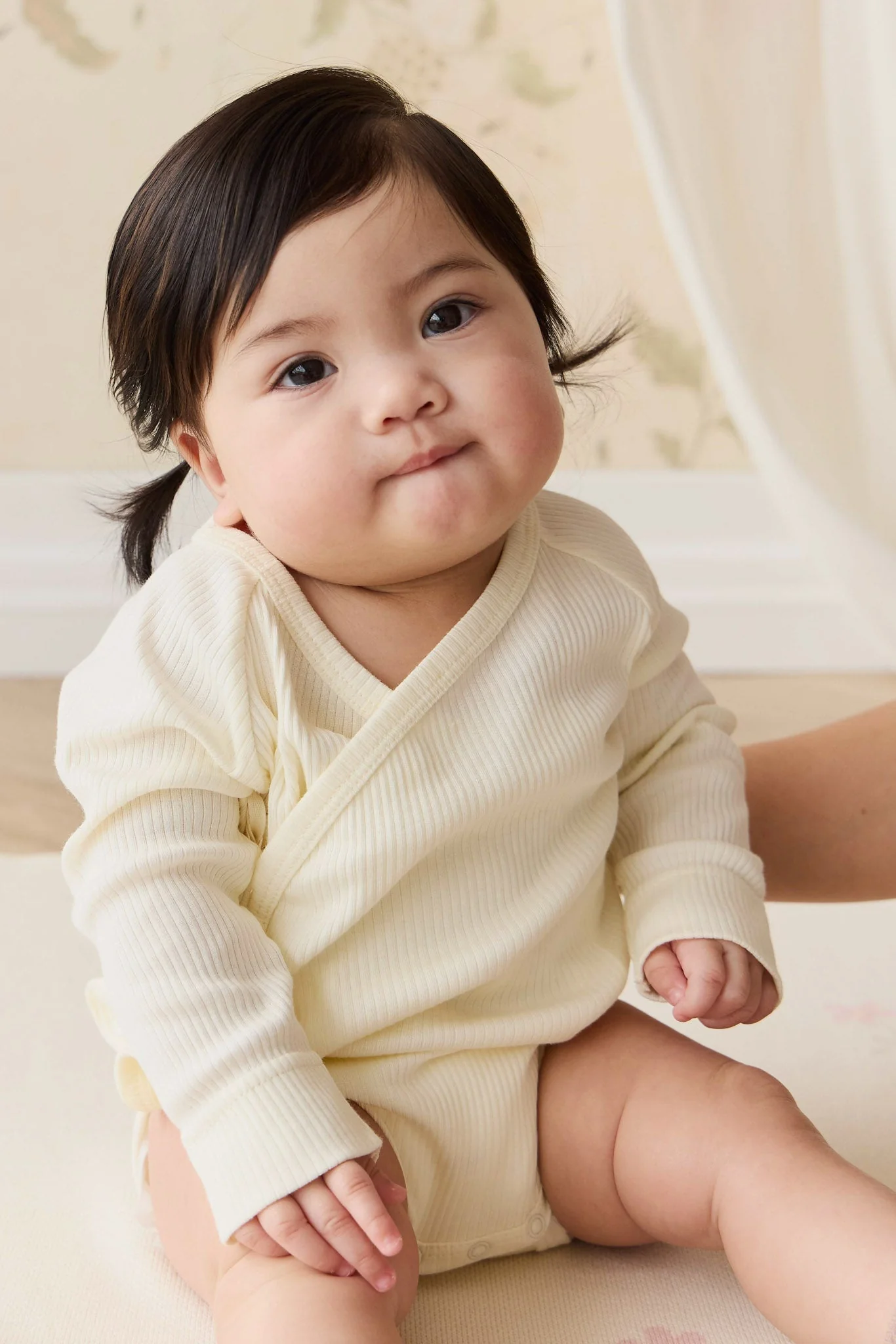 Organic Cotton Modal Marina Long Sleeve Bodysuit - Parchment - Image 2