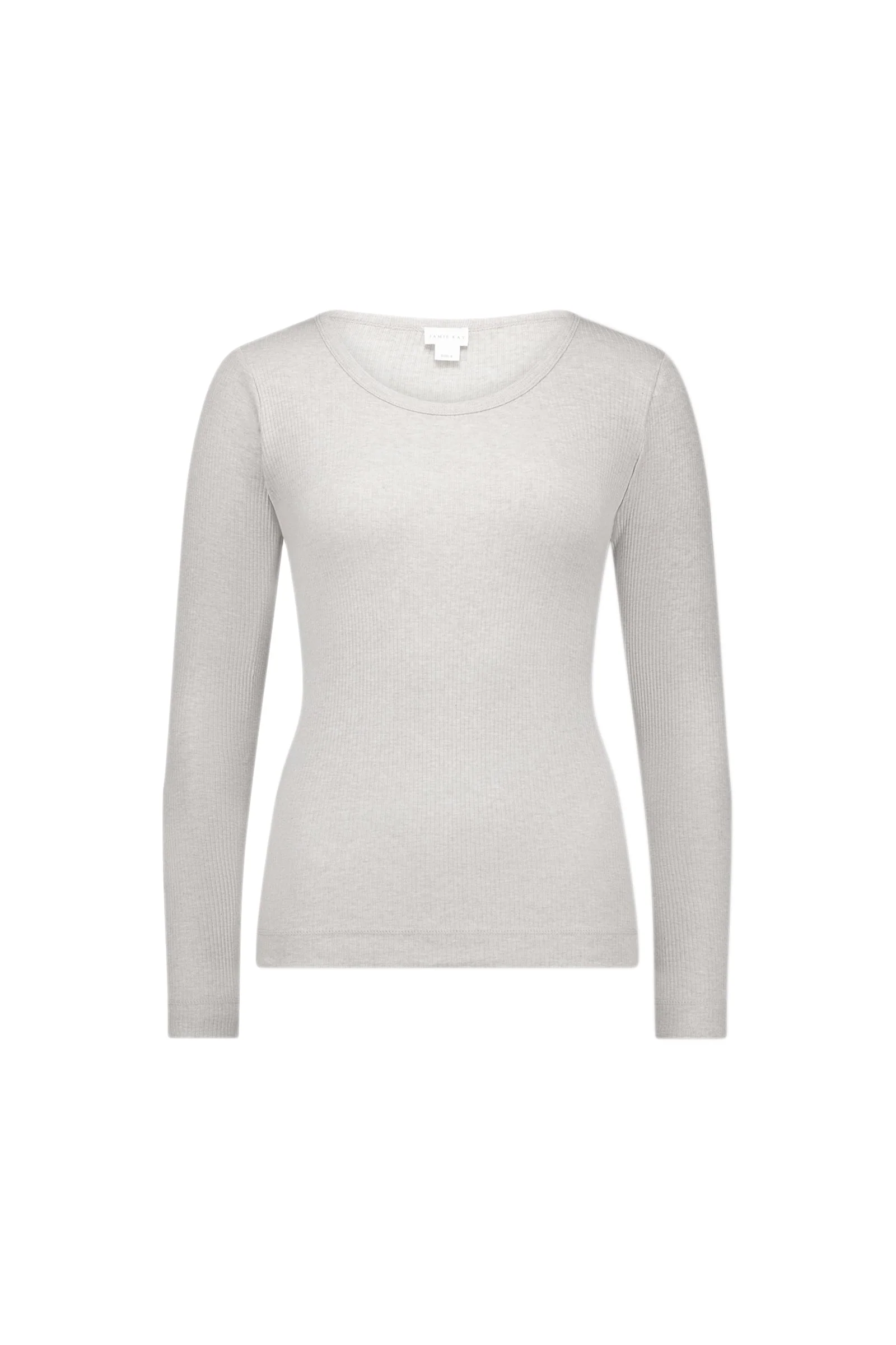 Organic Cotton Modal WomensGrace Rib Long Sleeve Top - Light Grey Marle