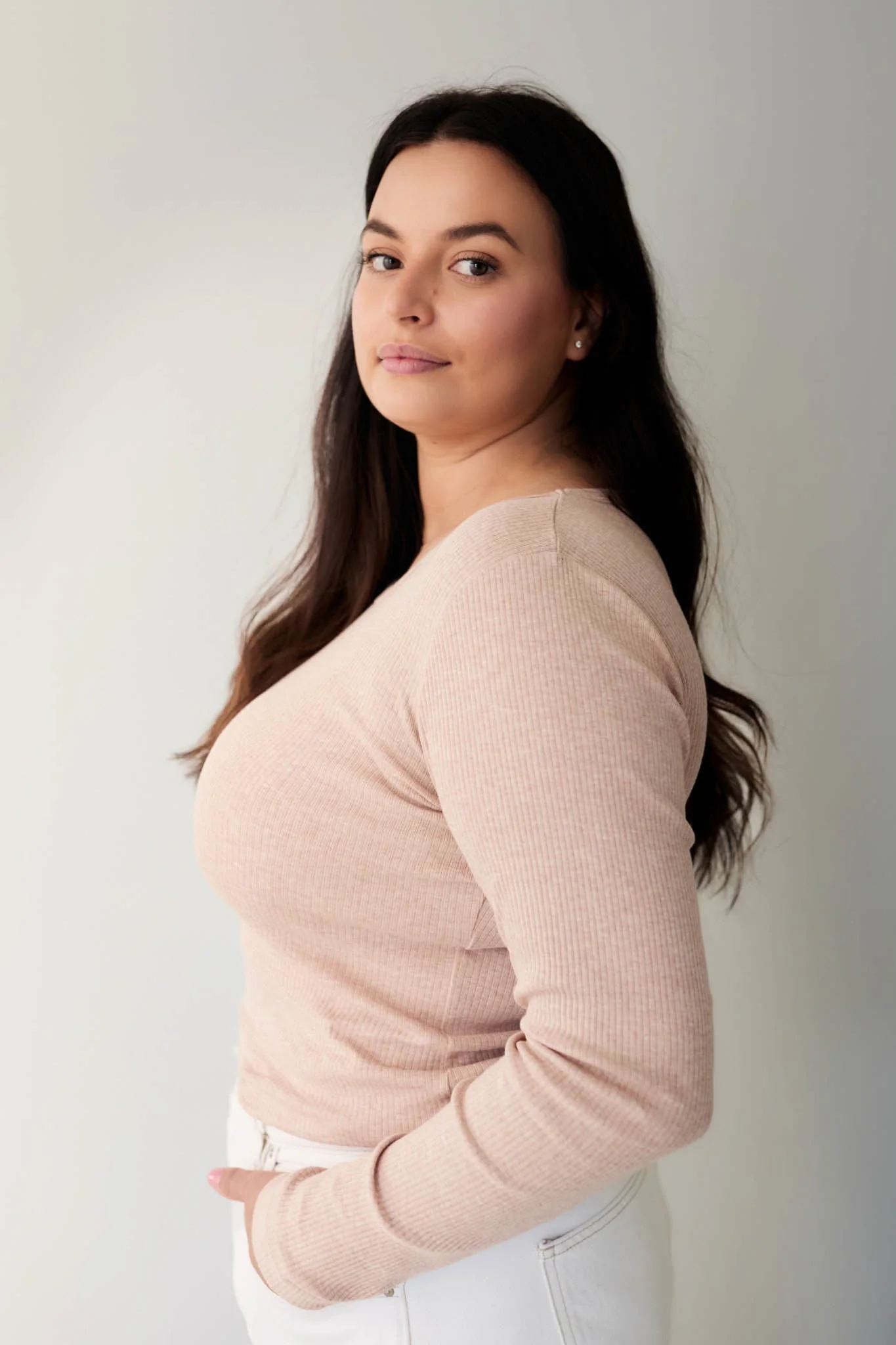 Organic Cotton Modal Womens Long Sleeve Top - Dusky Rose Marle - Image 4