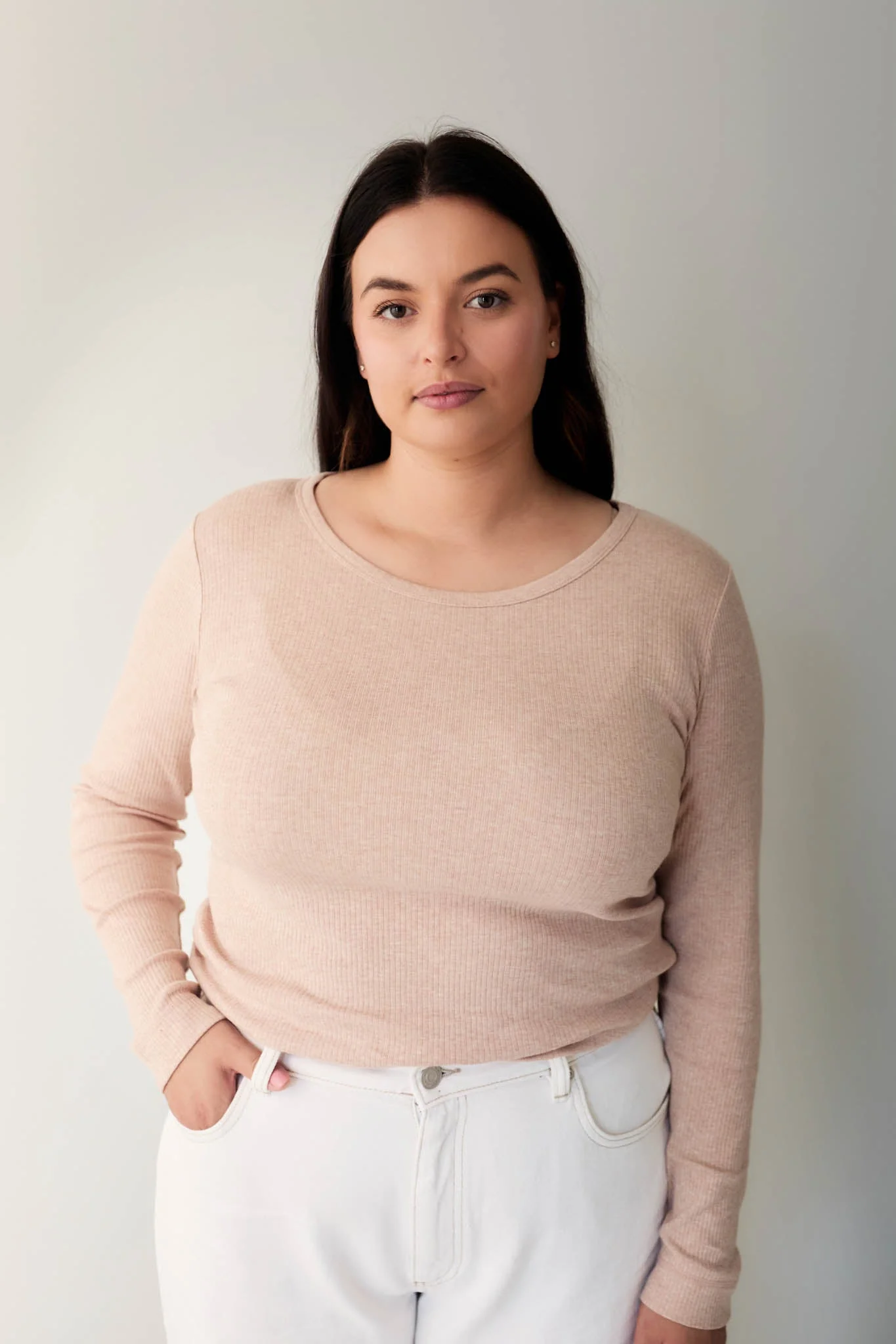 Organic Cotton Modal Womens Long Sleeve Top - Dusky Rose Marle - Image 6