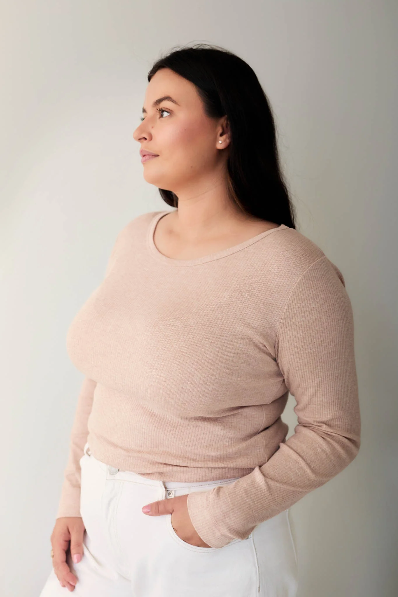 Organic Cotton Modal Womens Long Sleeve Top - Dusky Rose Marle - Image 7