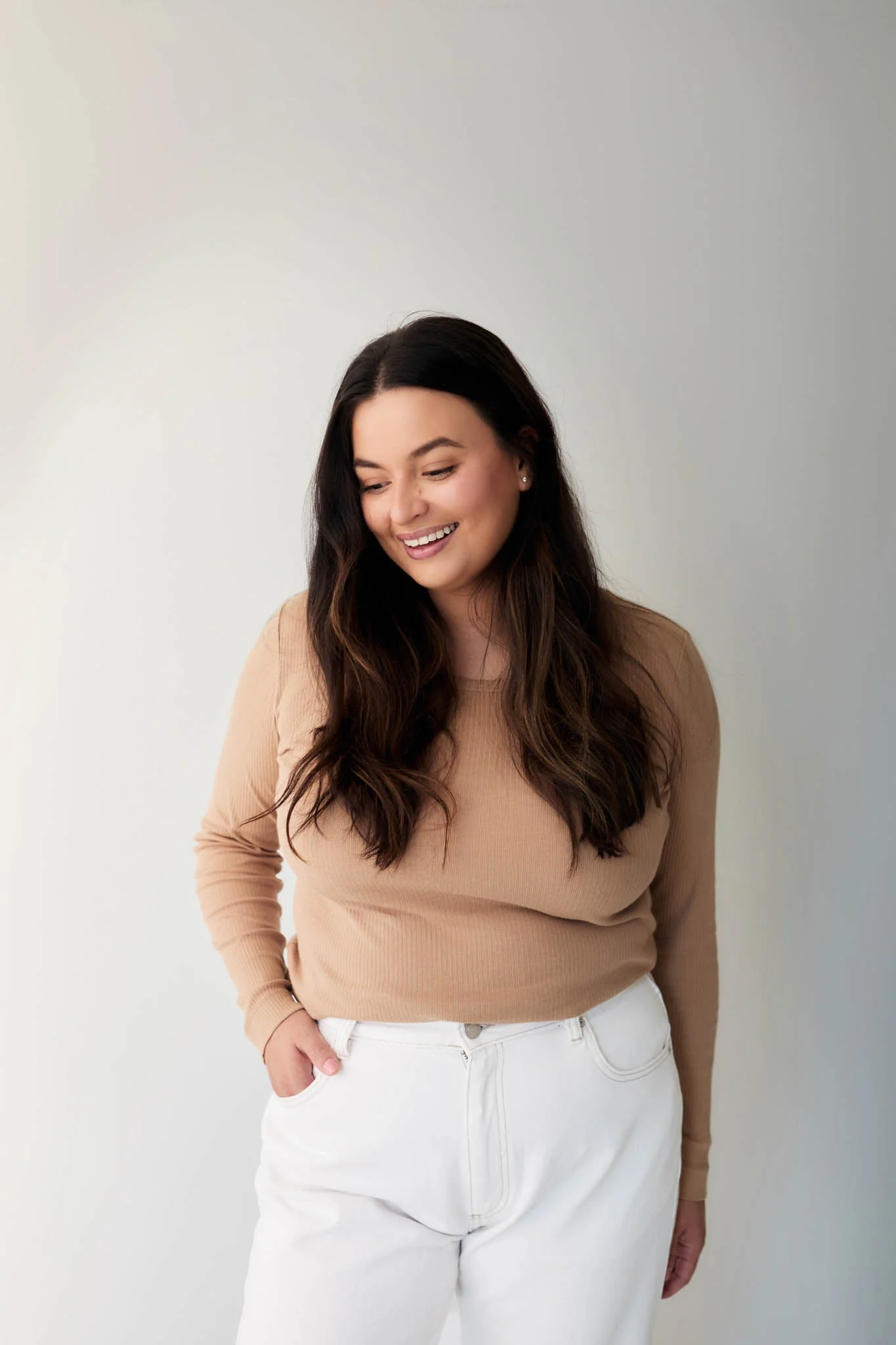 Organic Cotton Modal Womens Long Sleeve Top - Latte - Image 4