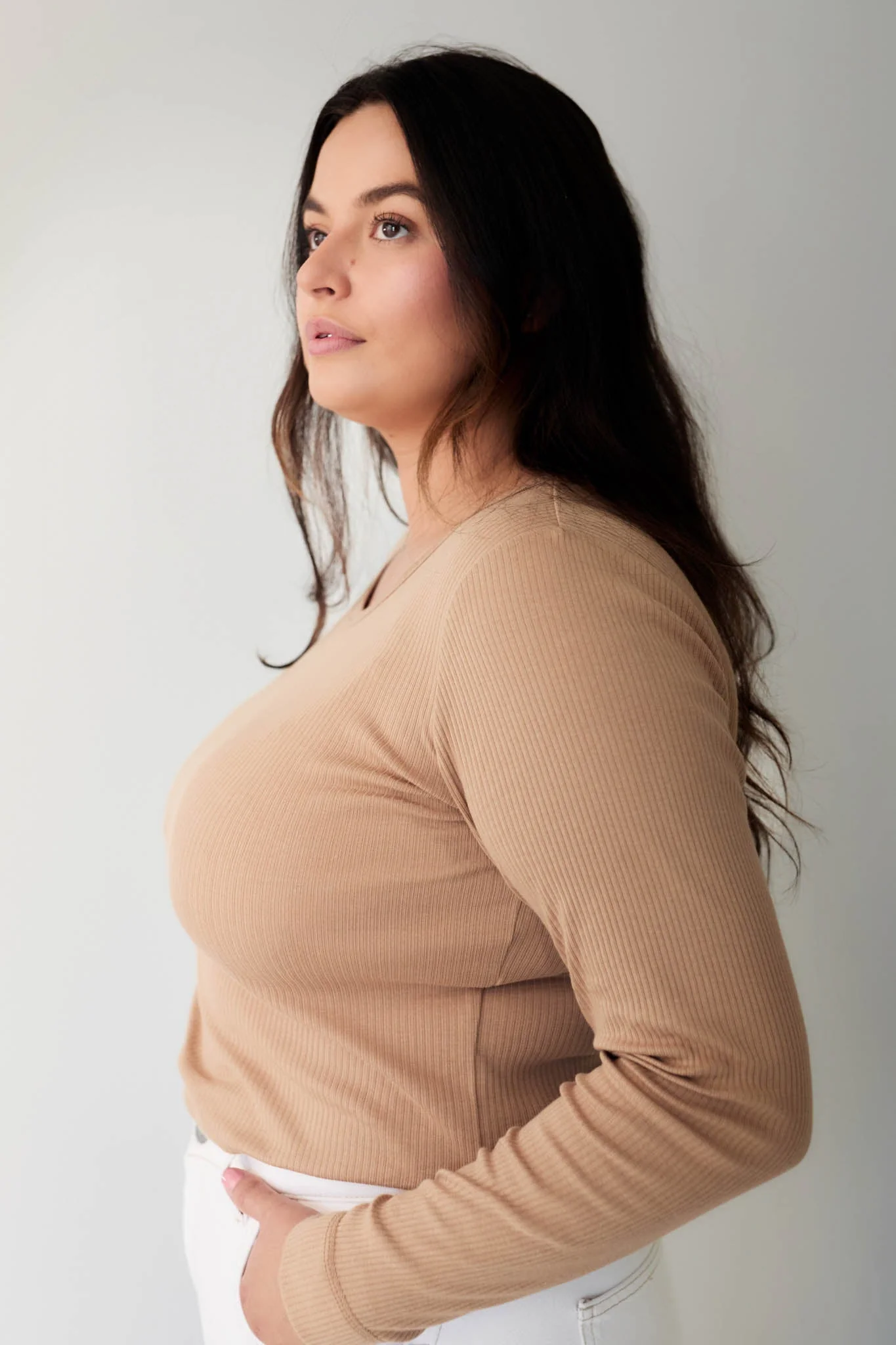 Organic Cotton Modal Womens Long Sleeve Top - Latte - Image 6