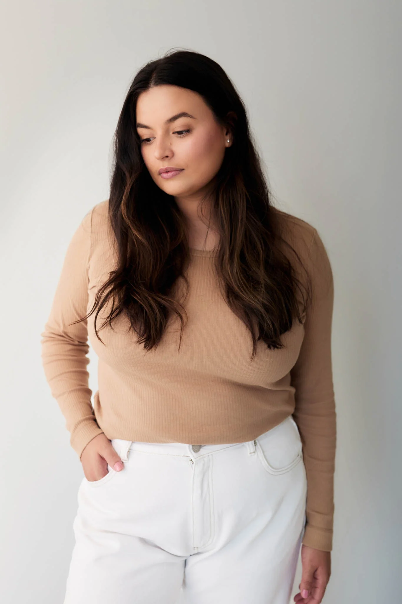 Organic Cotton Modal Womens Long Sleeve Top - Latte - Image 8