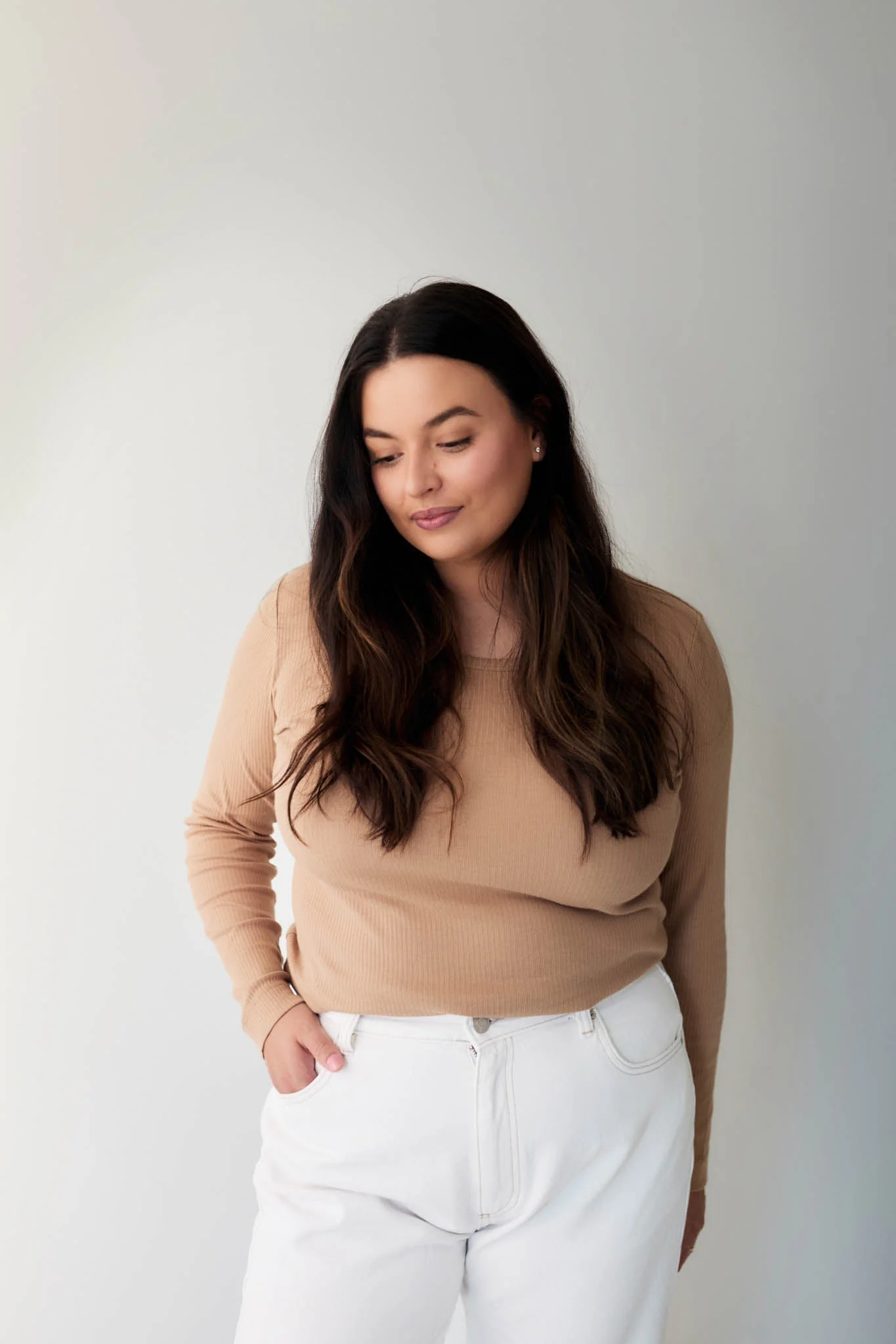 Organic Cotton Modal Womens Long Sleeve Top - Latte - Image 9