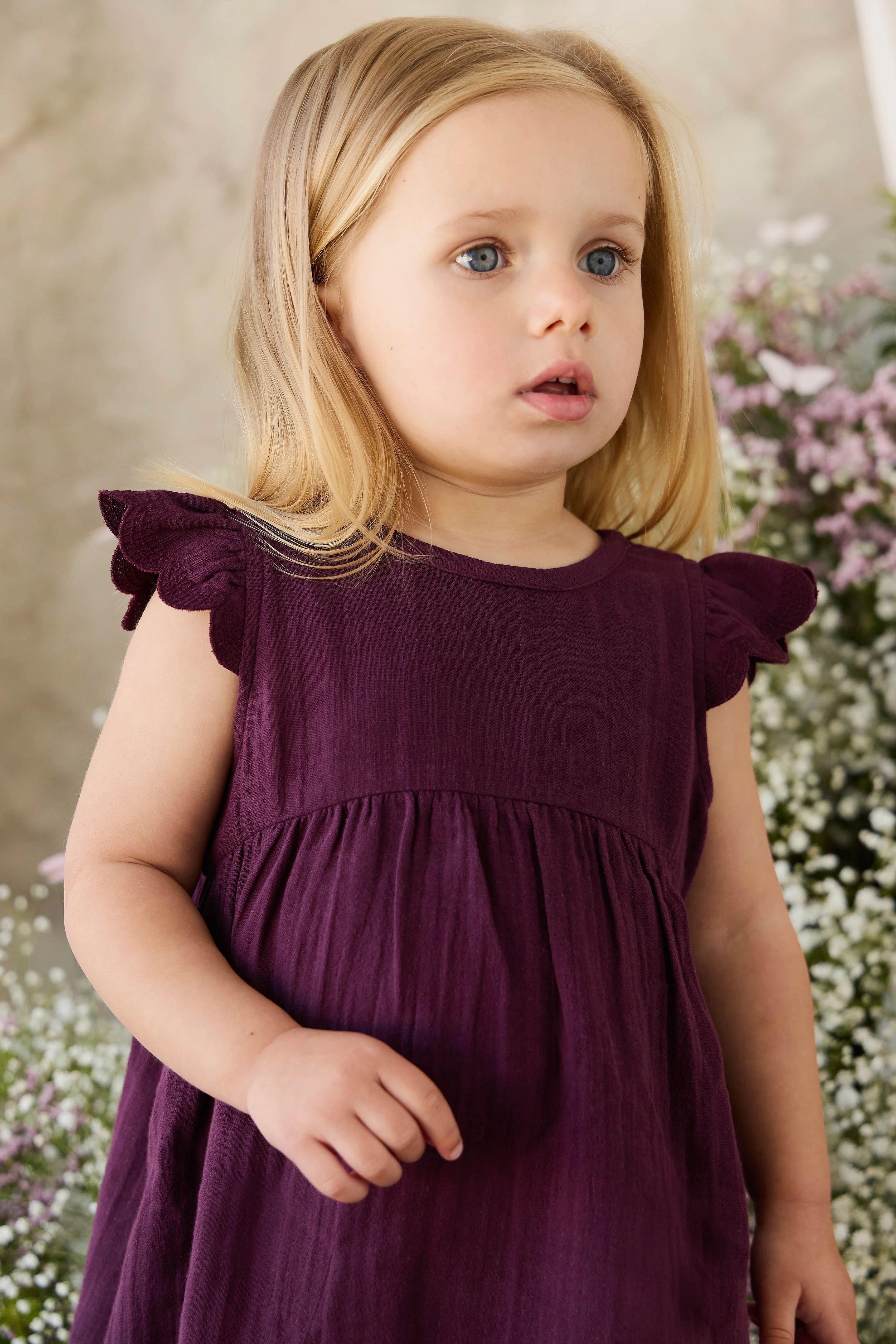 Organic Cotton Muslin Lace Dress - Fig - Image 10