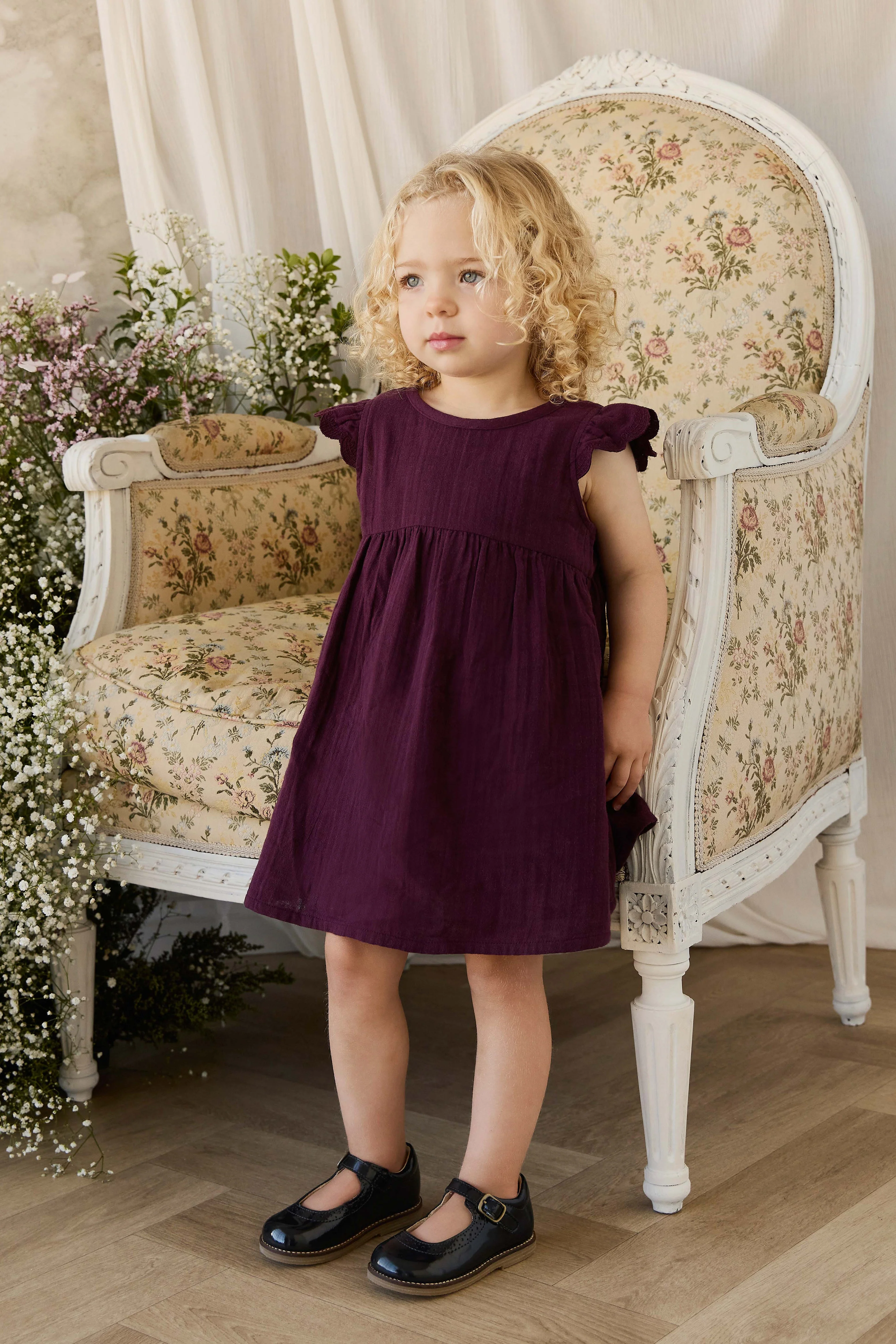 Organic Cotton Muslin Lace Dress - Fig - Image 5